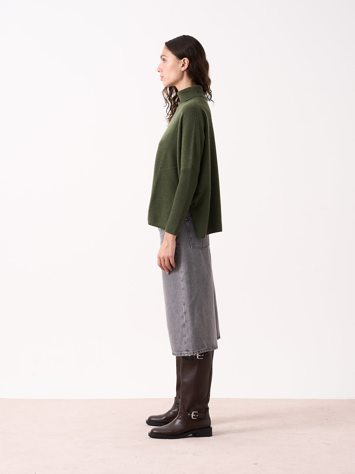 Clara - Poncho col roulé 100% cachemire - artichoke