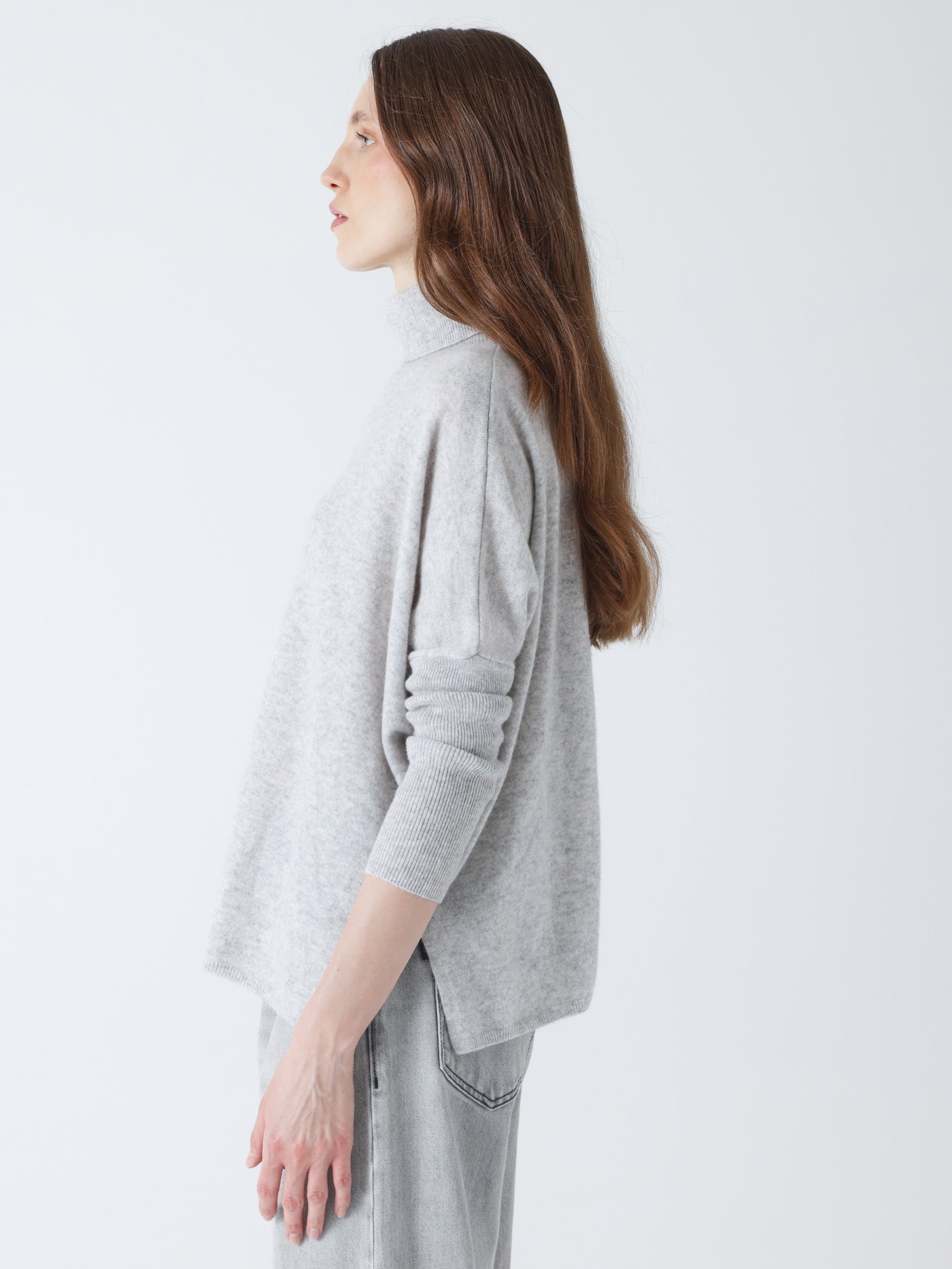 Clara - Cashmere turtleneck sweater - light heather gray