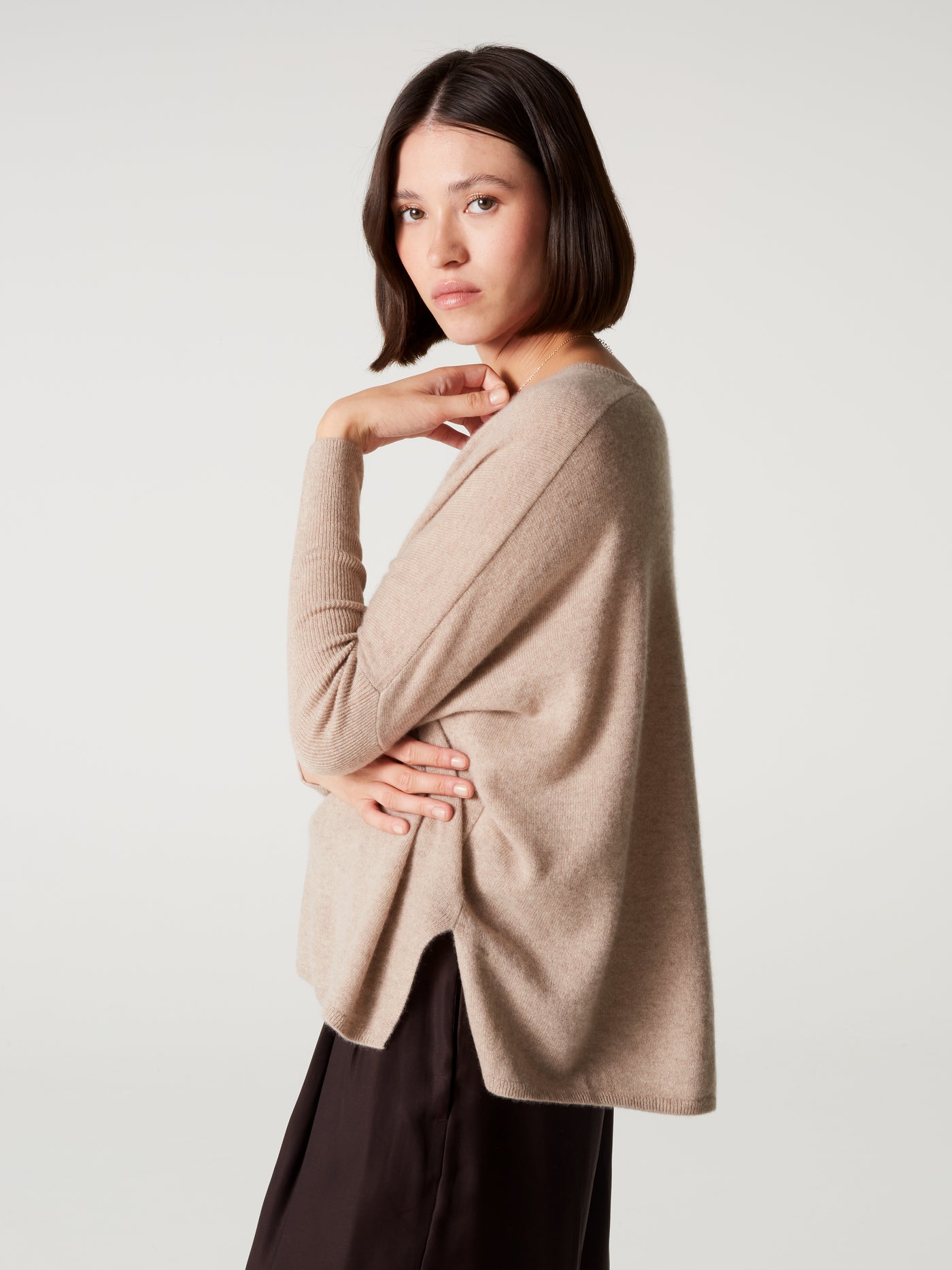 camille poncho jumper - cashmere - chestnut