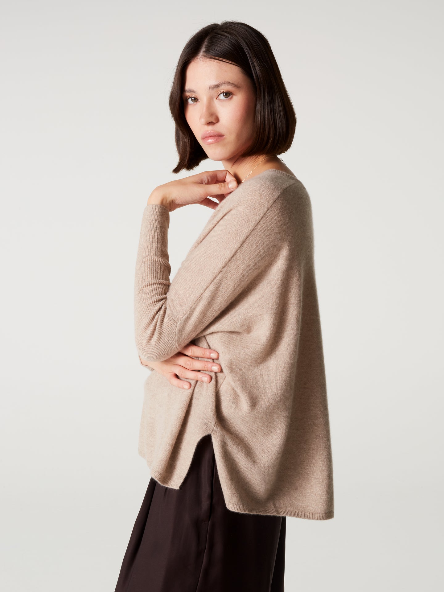 camille poncho jumper - cashmere - chestnut