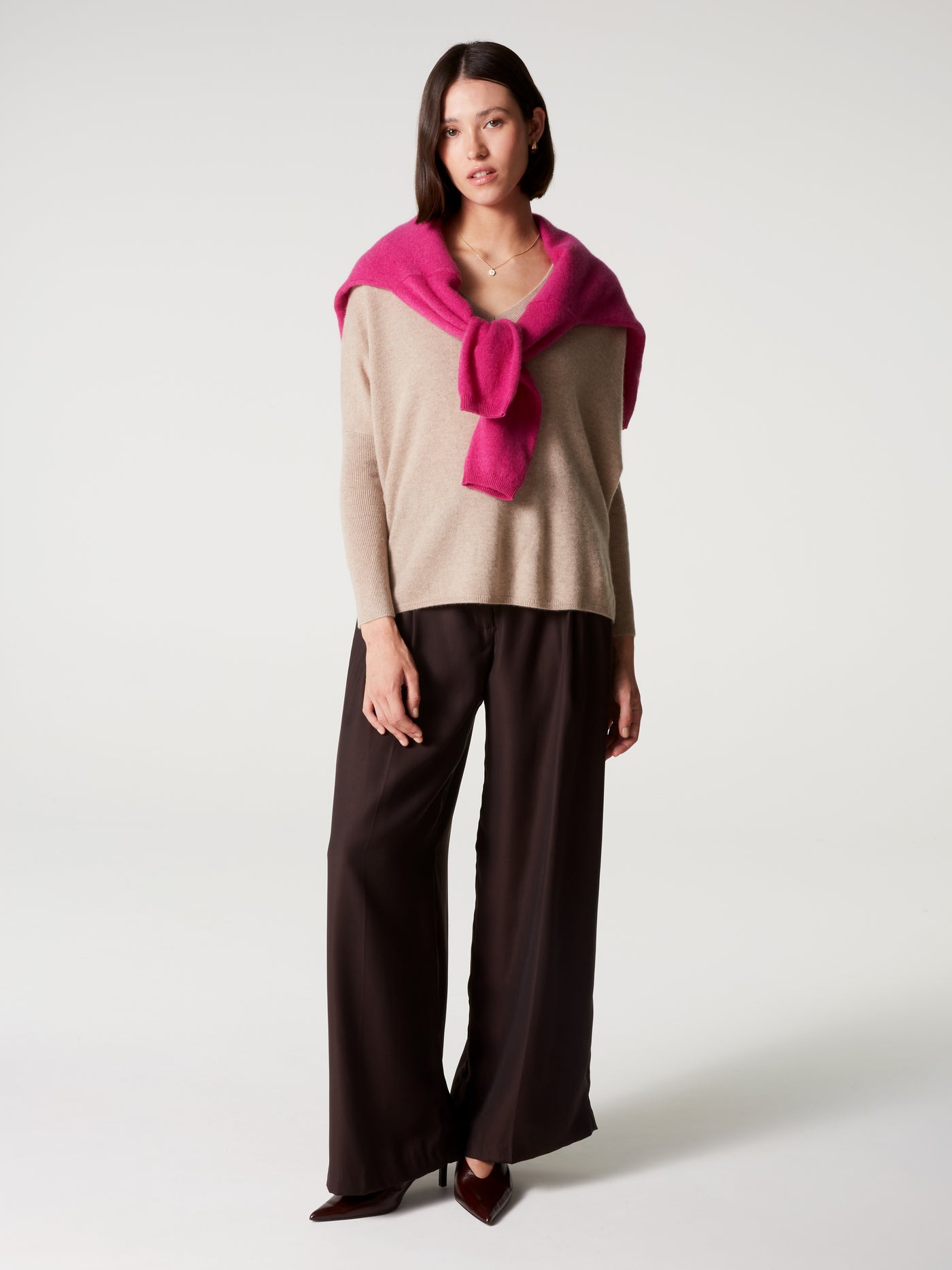 camille poncho jumper - cashmere - chestnut