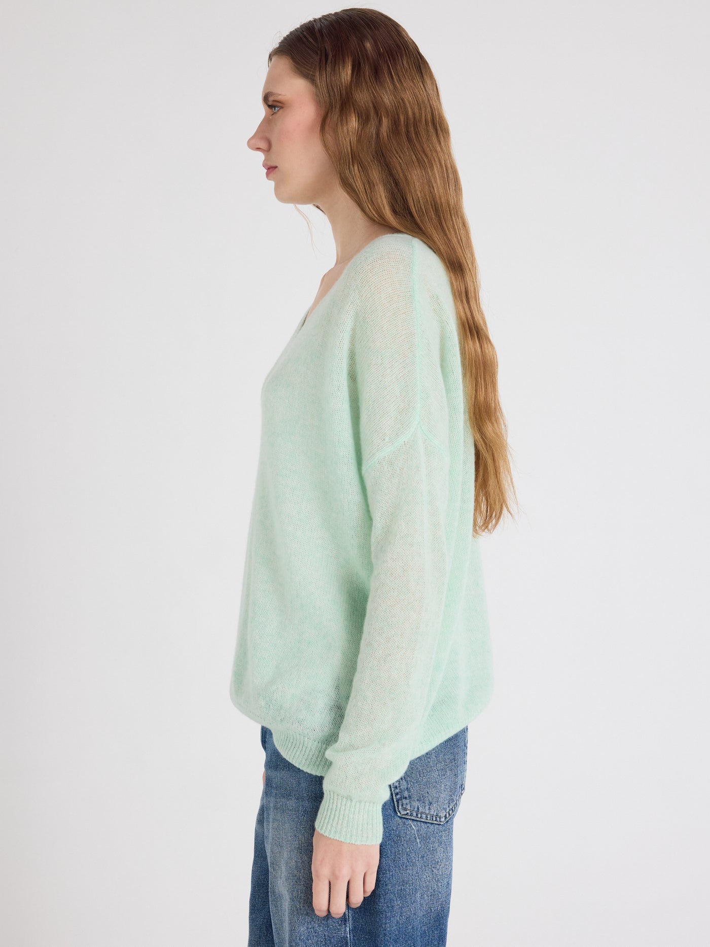 angelica - pull col v 100% cachemire - cloudy mint