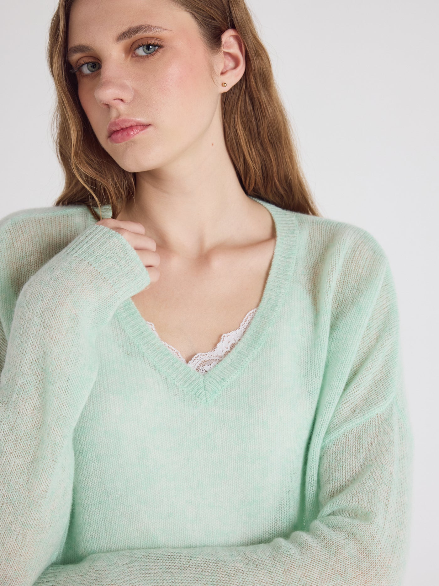 angelica - pull col v 100% cachemire - cloudy mint