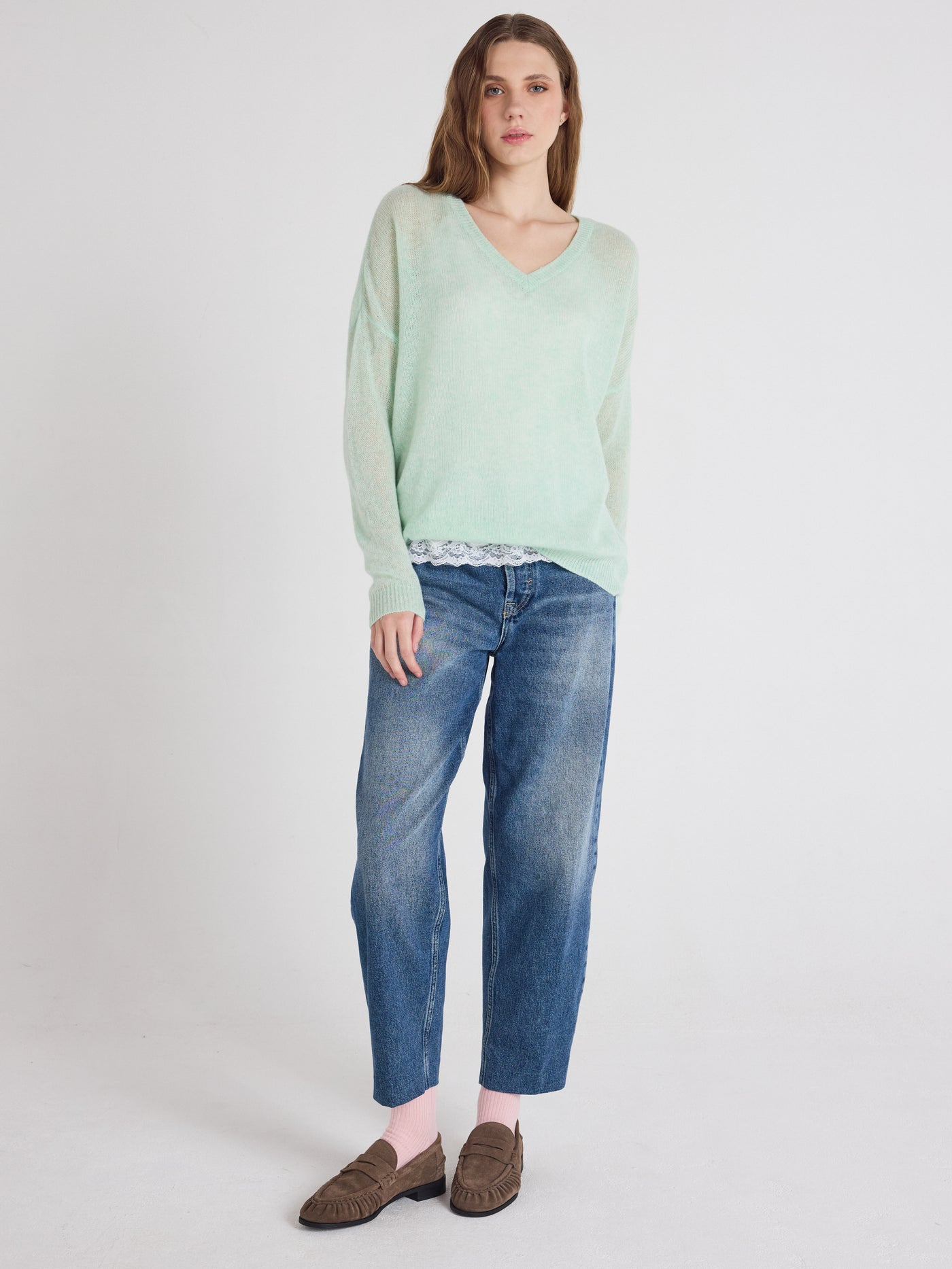 angelica - pull col v 100% cachemire - cloudy mint