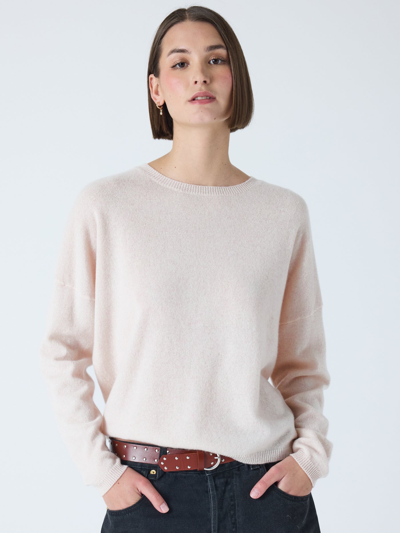 kaira - Pull col rond 100% cachemire - cloudy pink