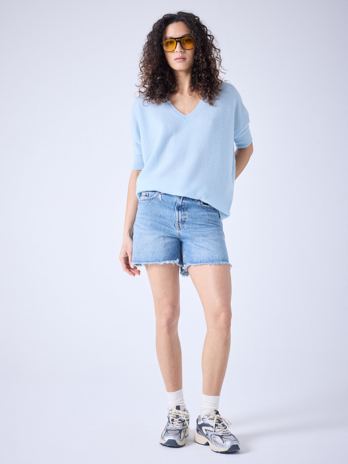 ingrid - poncho kasjmier col v - sky