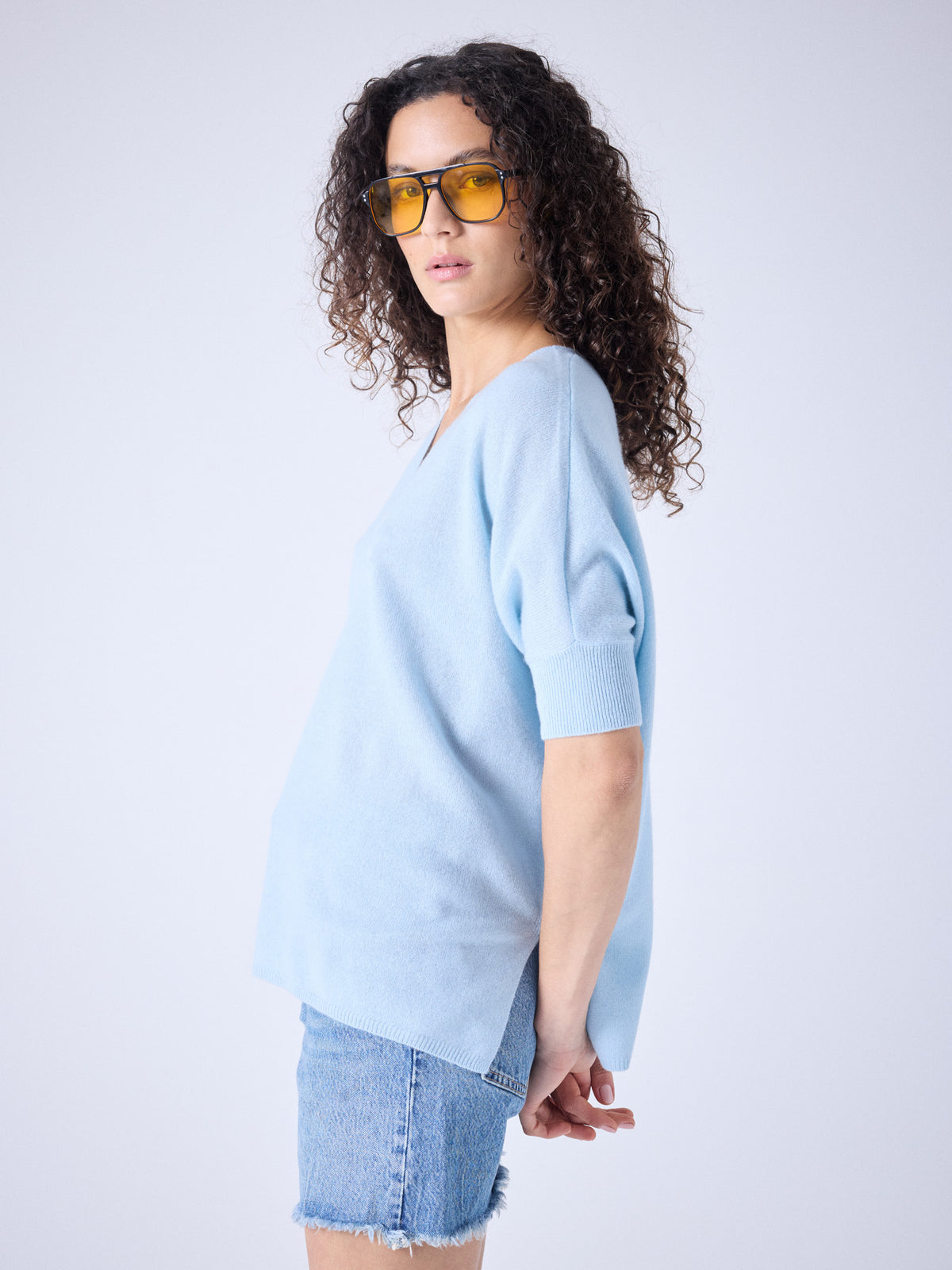 ingrid - poncho kasjmier col v - sky