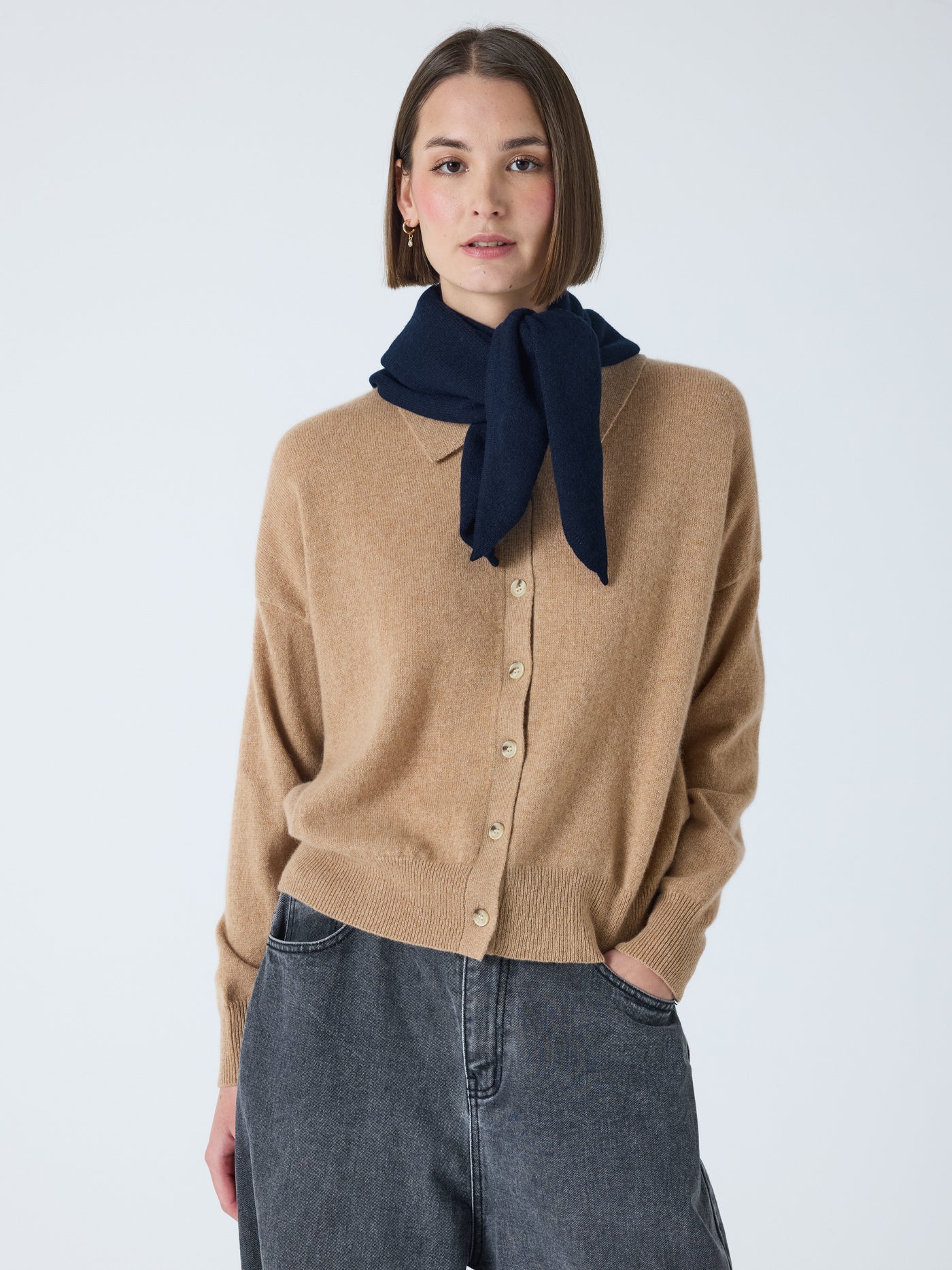 gladys - Driehoekige sjaal kasjmier - navy