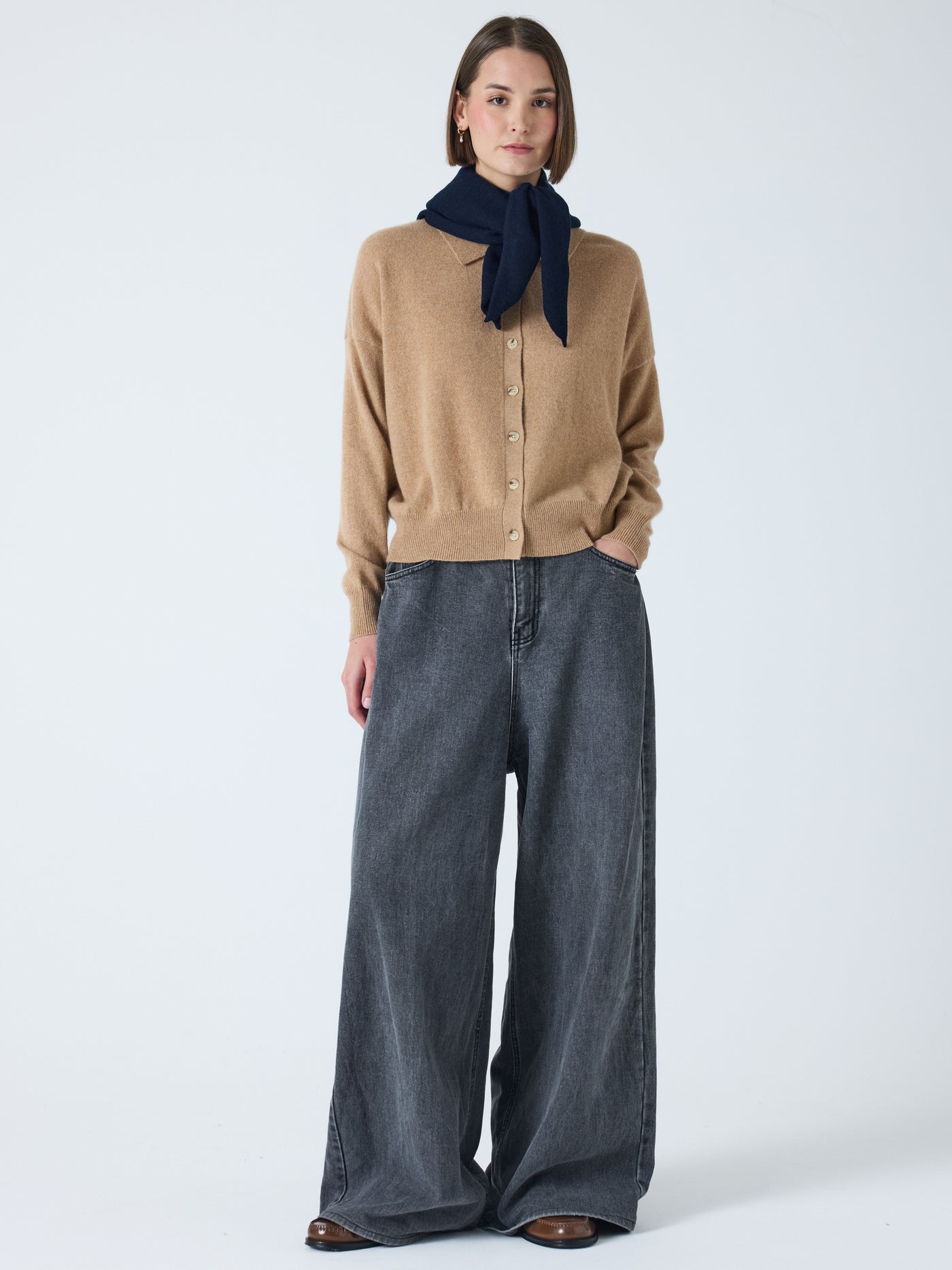 gladys - Driehoekige sjaal kasjmier - navy