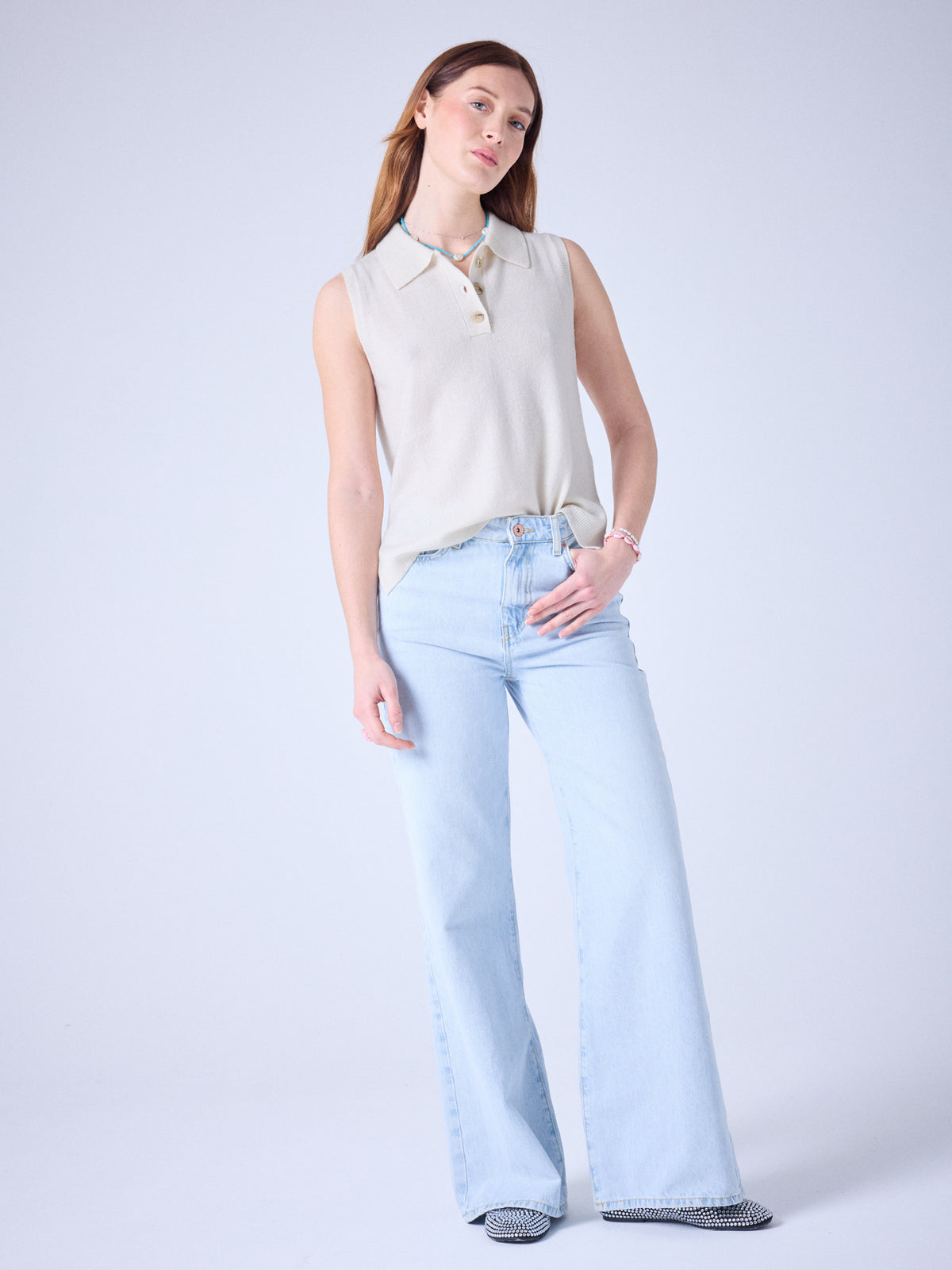 pilar - 100% cashmere polo shirt - cream