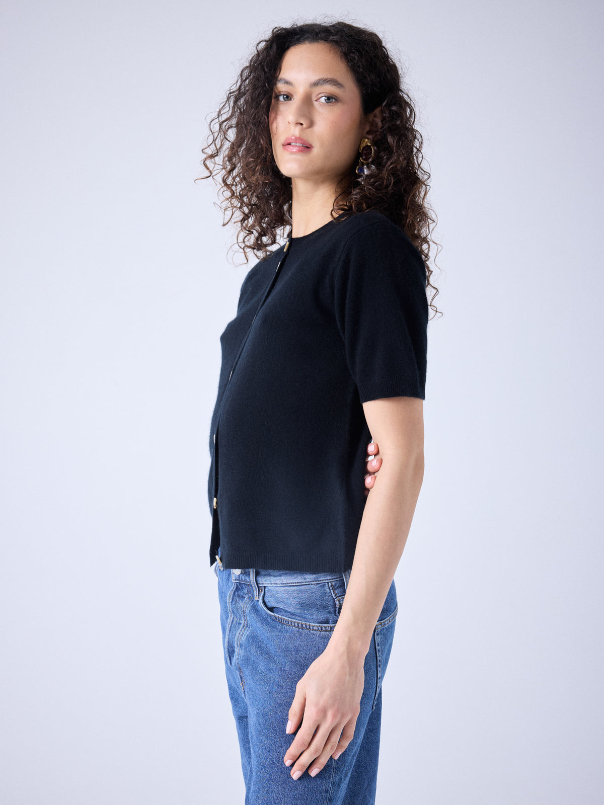 flavia - 100% cashmere cardigan - black