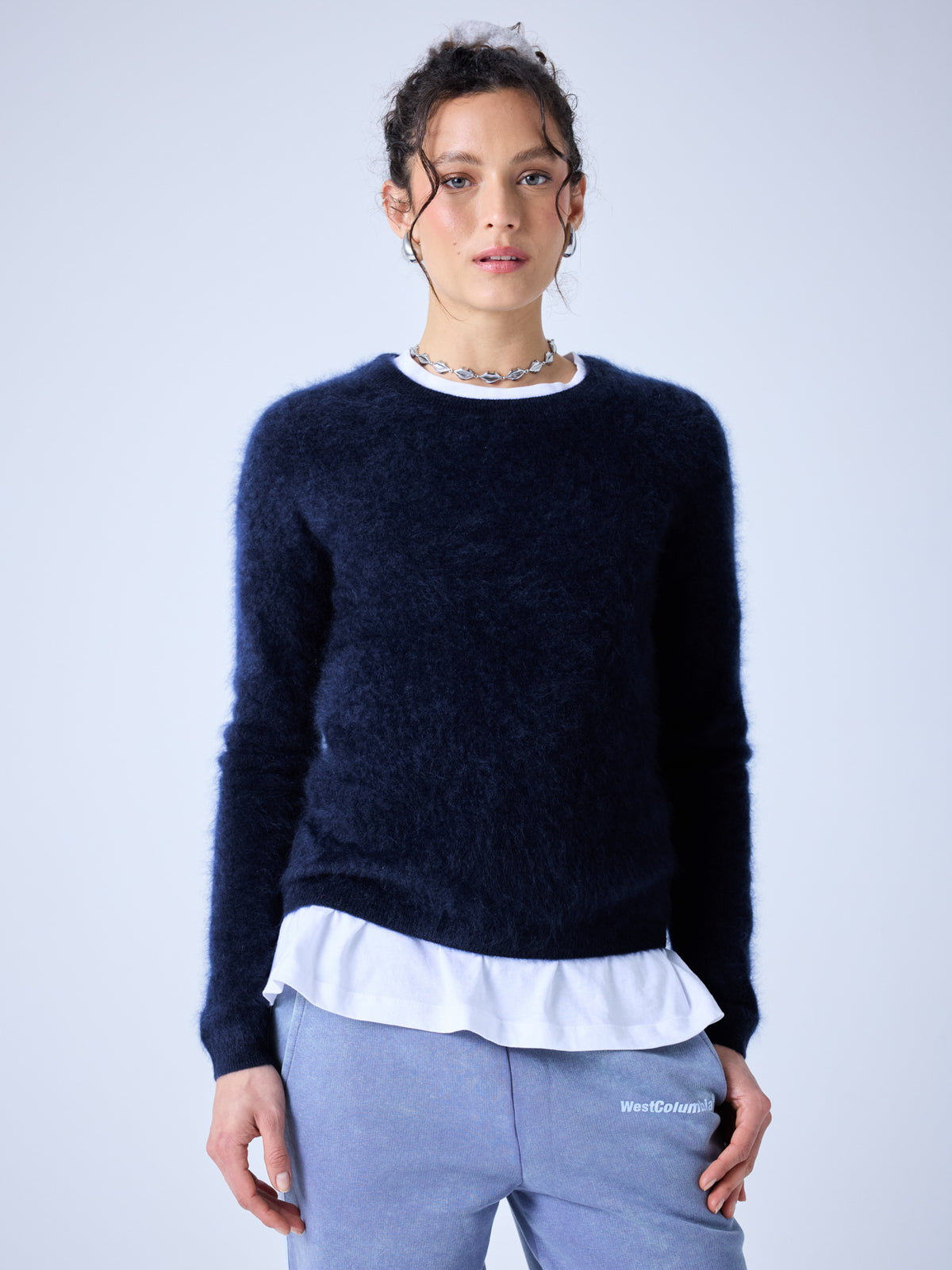 Clarence - brushed cashmere crew neck sweater - navy
