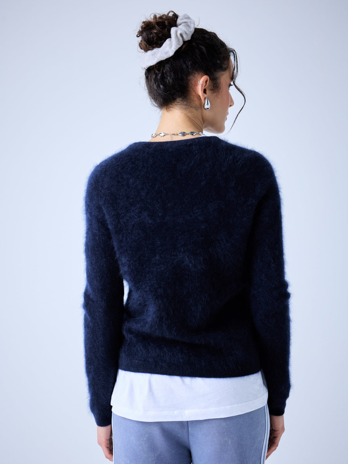 Clarence - brushed cashmere crew neck sweater - navy