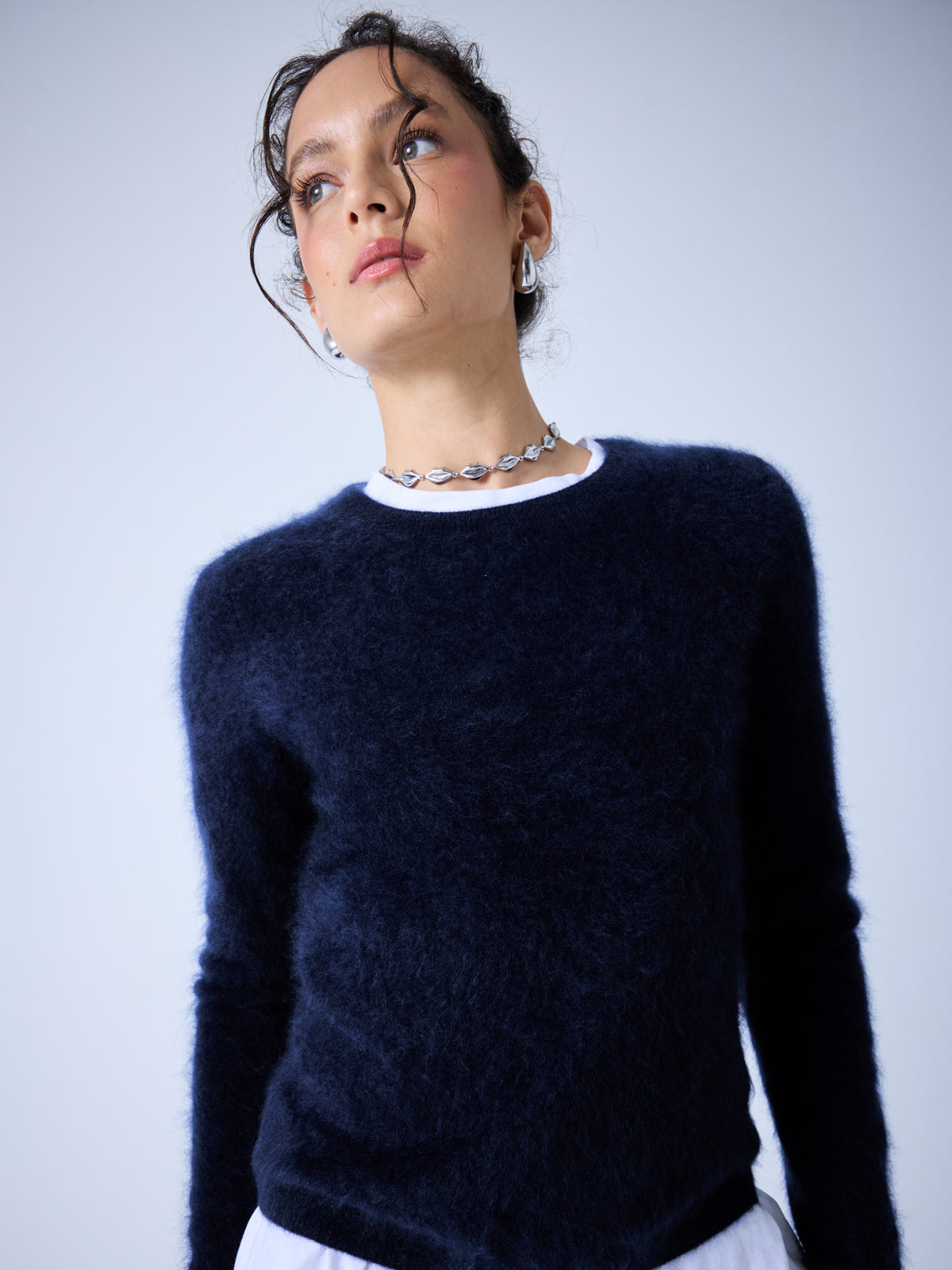 Clarence - brushed cashmere crew neck sweater - navy