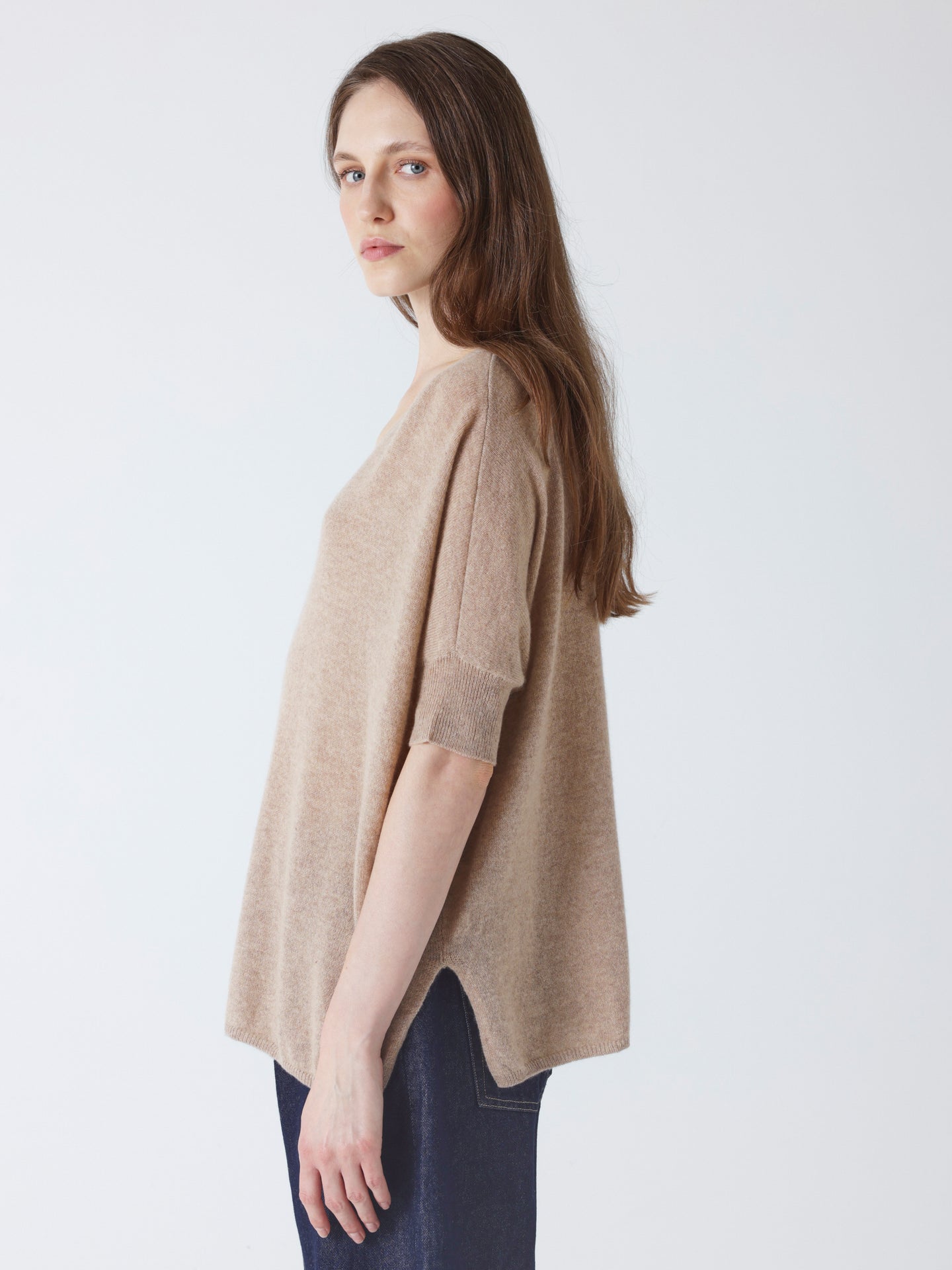 pull poncho manches courtes kate - cachemire - chestnut