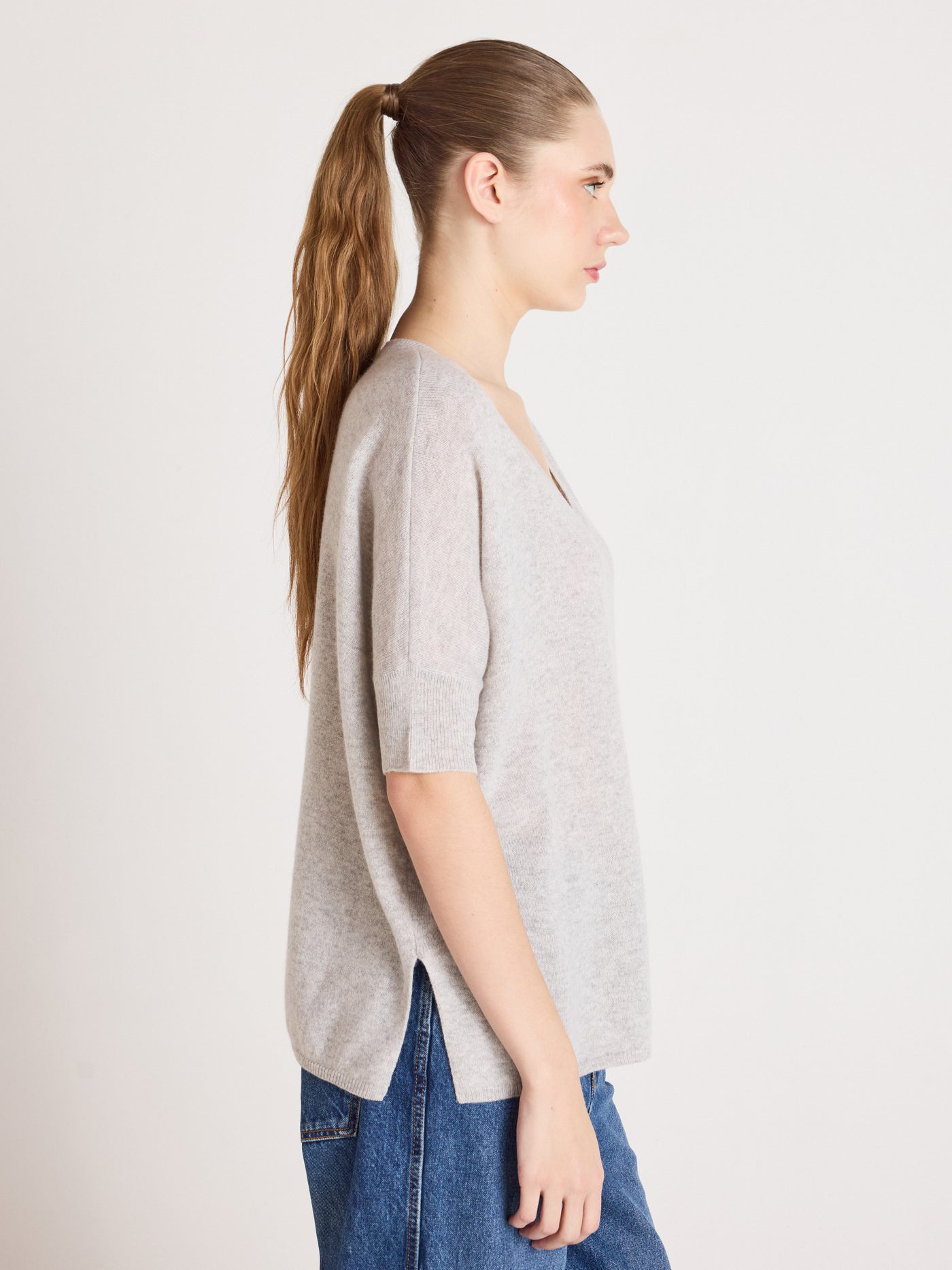 kate - Poncho 100% cachemire - light heather grey