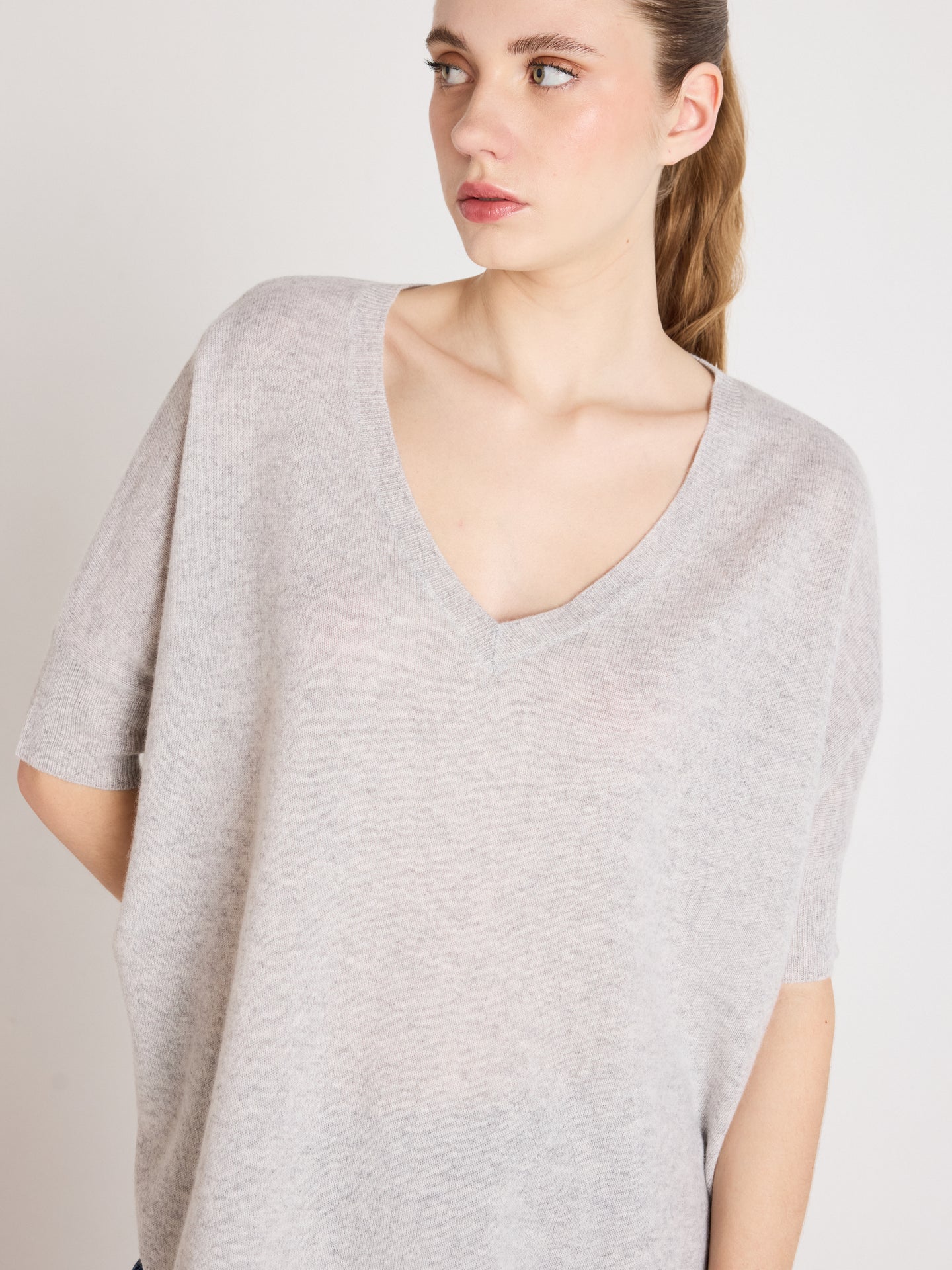 kate poncho sweater - cashmere - light heather gray