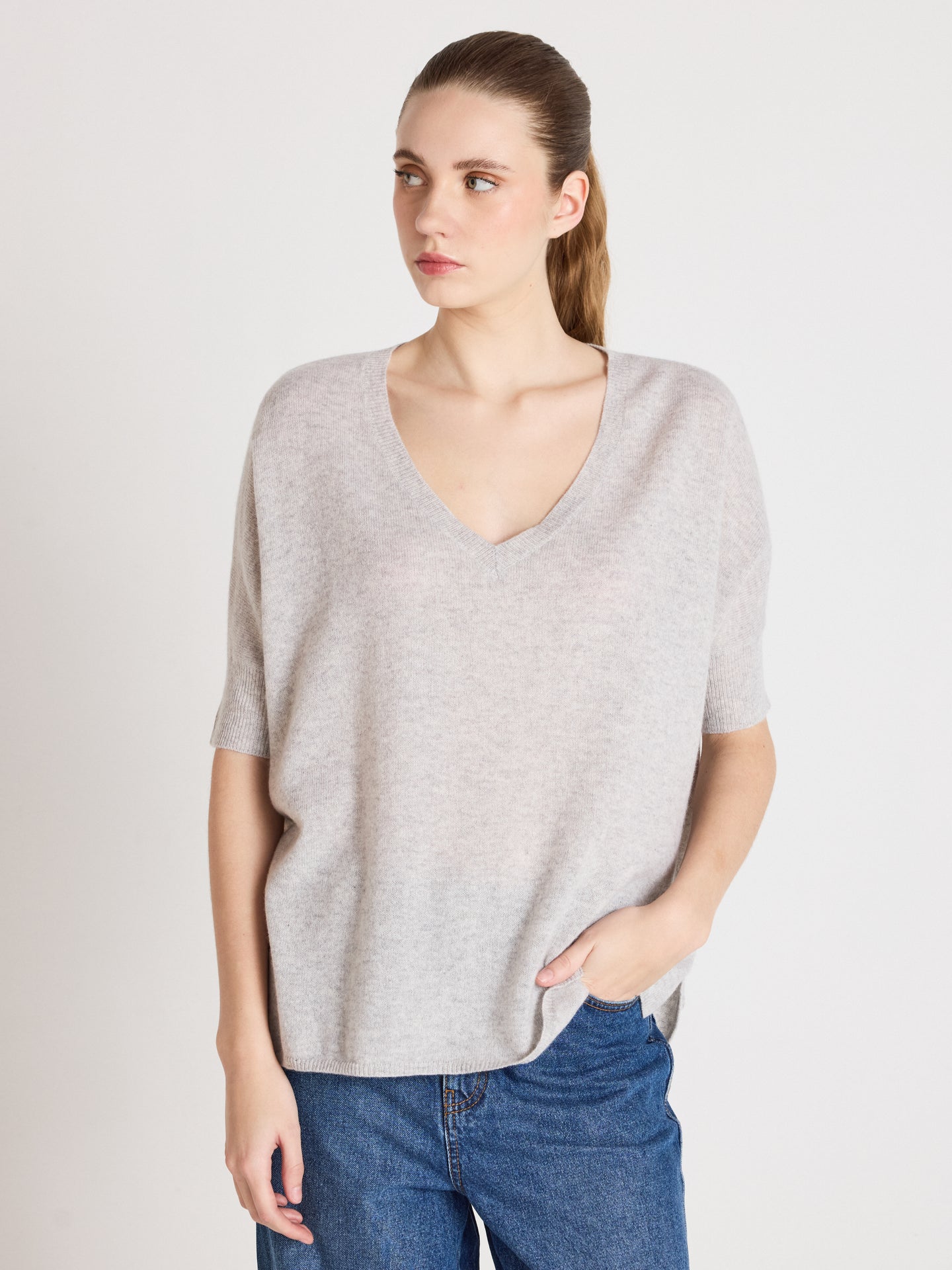 kate - Poncho 100% cachemire - light heather grey