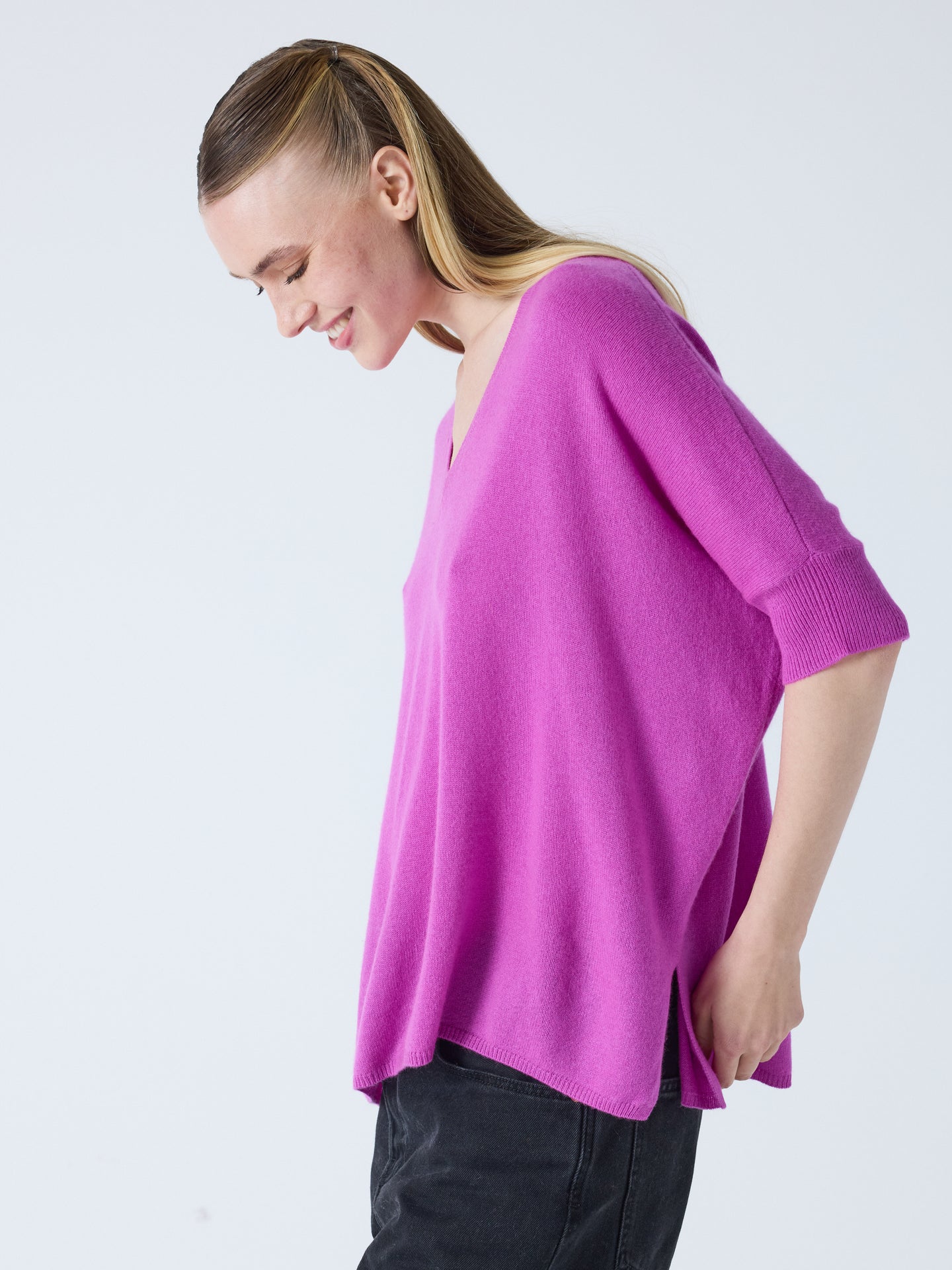 pull poncho manches courtes kate - cachemire - purple neon