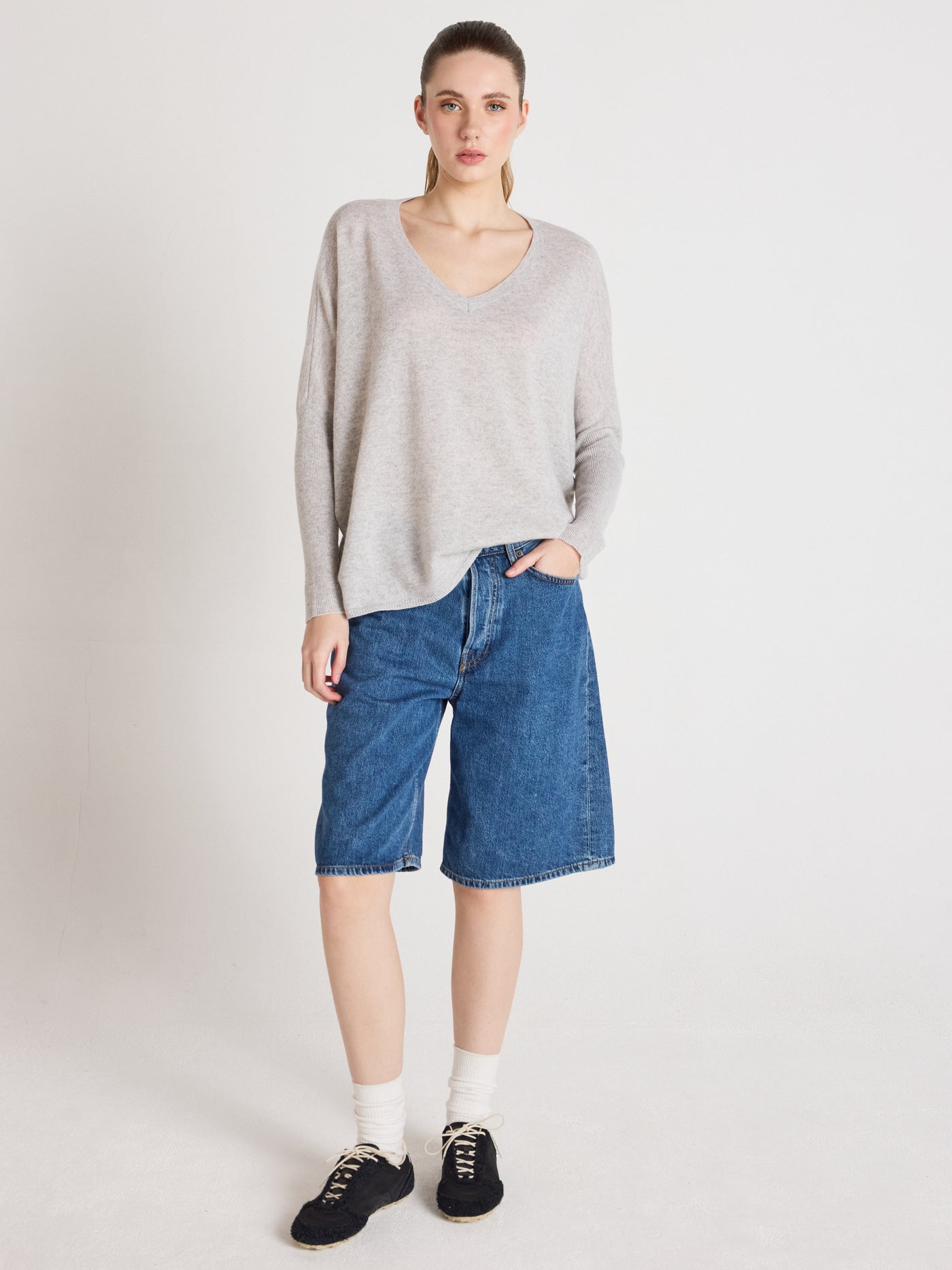 Camille - Ponchopullover aus Kaschmir - light heather grey