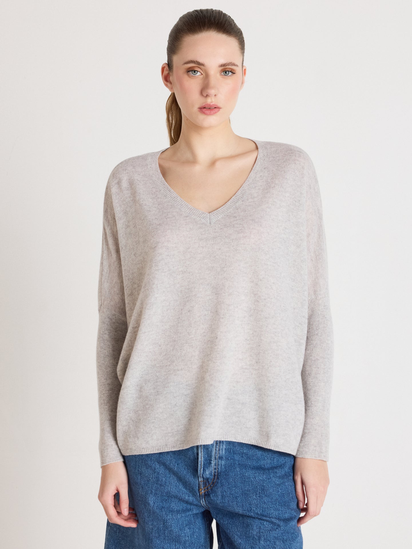 camille - Pull poncho en cachemire - light heather grey