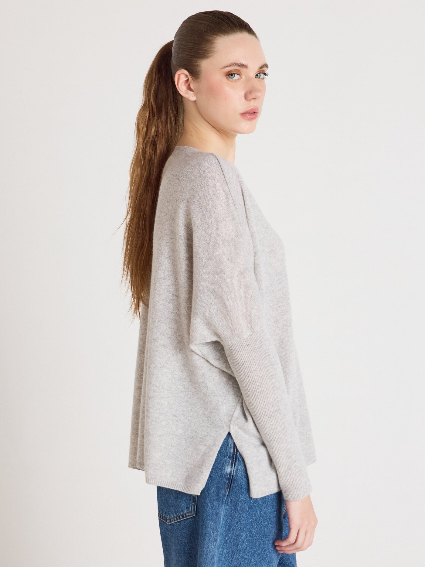 Camille - Ponchopullover aus Kaschmir - light heather grey
