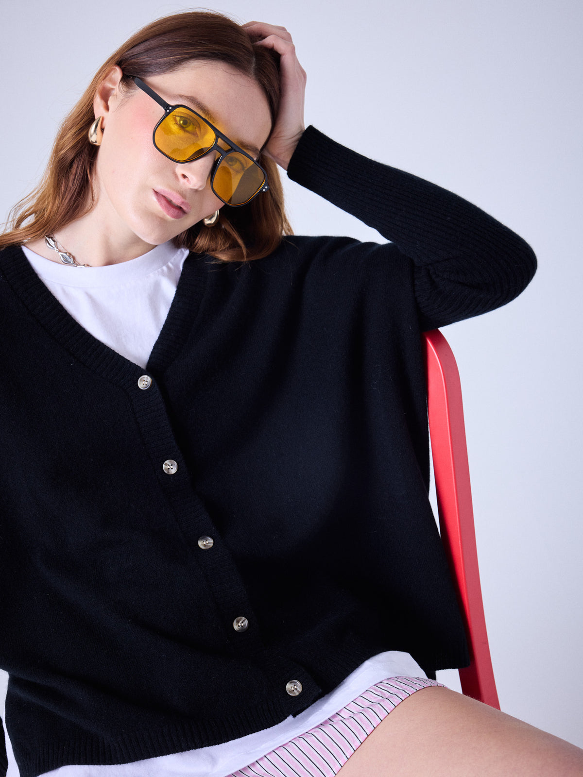 Paula - Kaschmir-Cardigan mit V-Ausschnitt - black