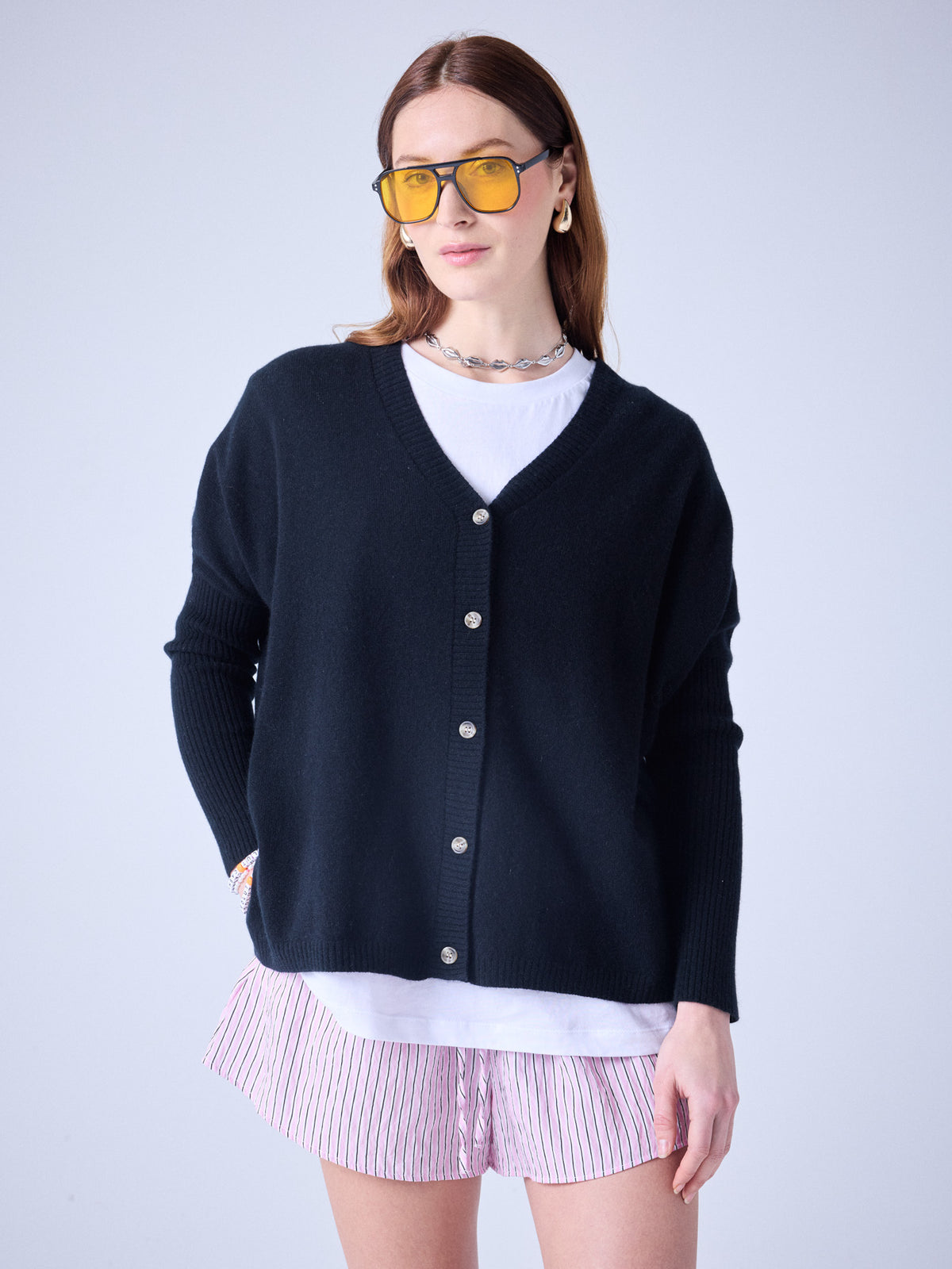 Paula - Kaschmir-Cardigan mit V-Ausschnitt - black