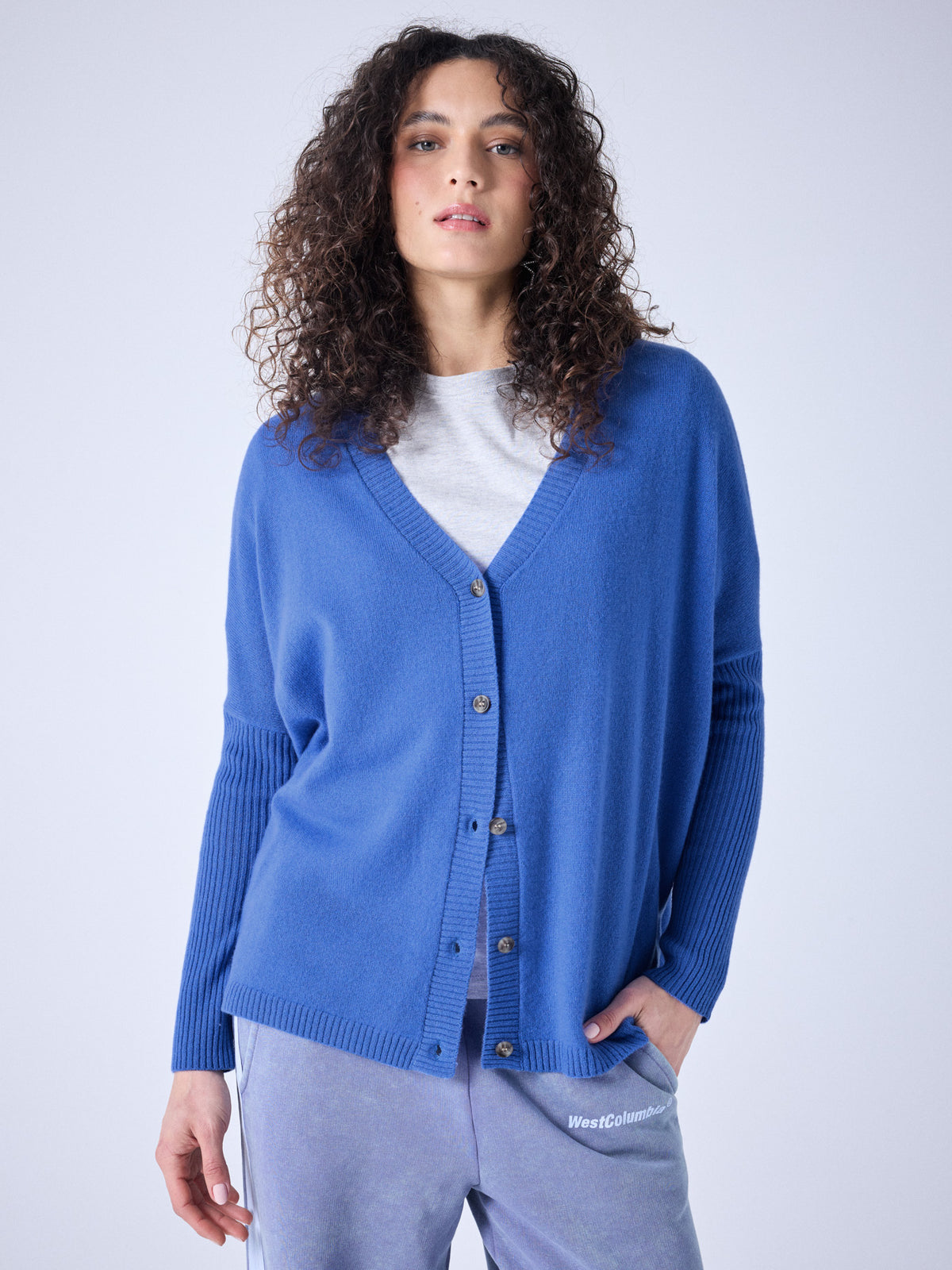 Paula - Kaschmir-Cardigan mit V-Ausschnitt - horizon blue
