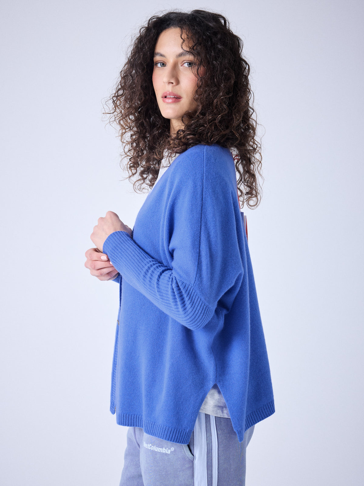 Paula - Kaschmir-Cardigan mit V-Ausschnitt - horizon blue