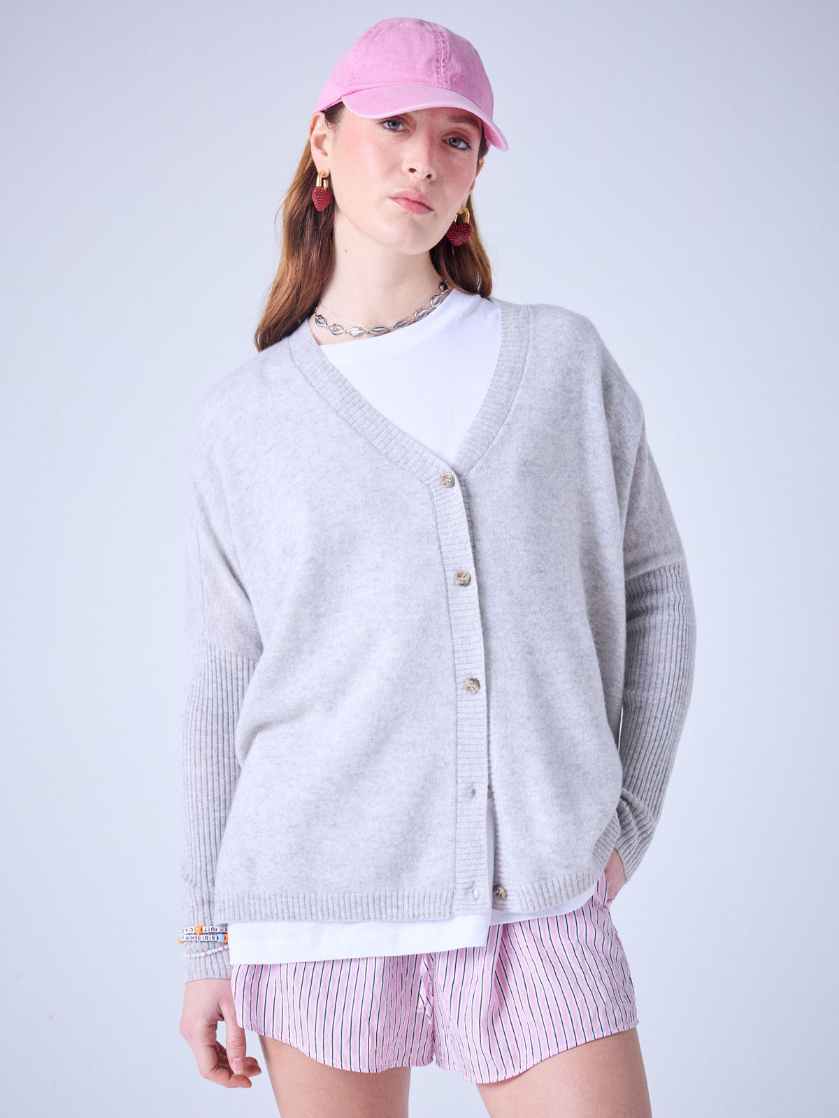 Paula - Kaschmir-Cardigan mit V-Ausschnitt - light heather grey