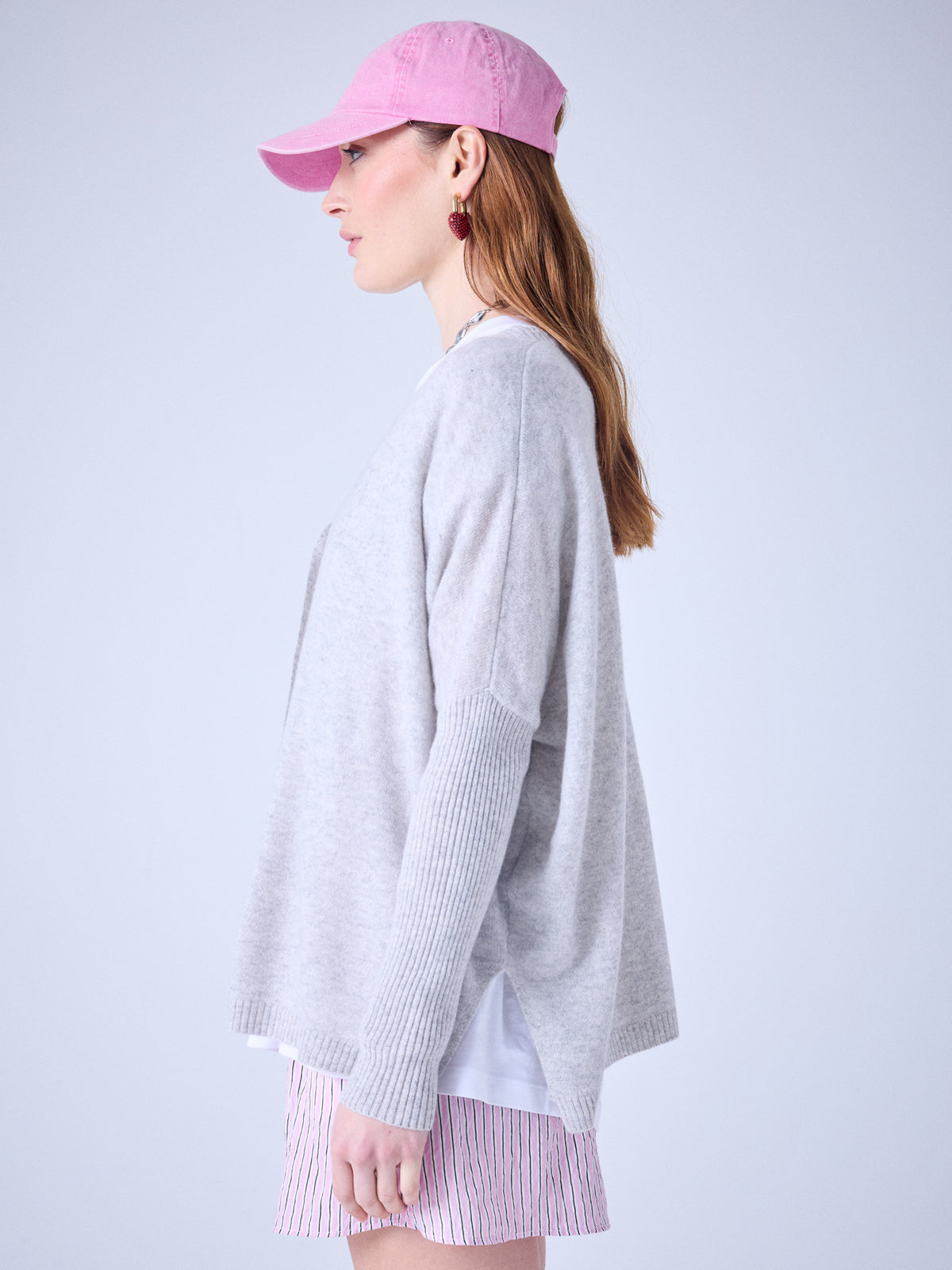 Paula - Kaschmir-Cardigan mit V-Ausschnitt - light heather grey