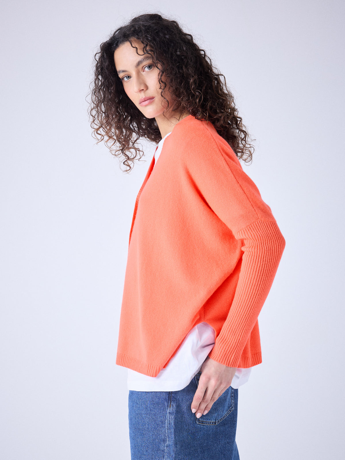 Paula - Kaschmir-Cardigan mit V-Ausschnitt - pomelo neon