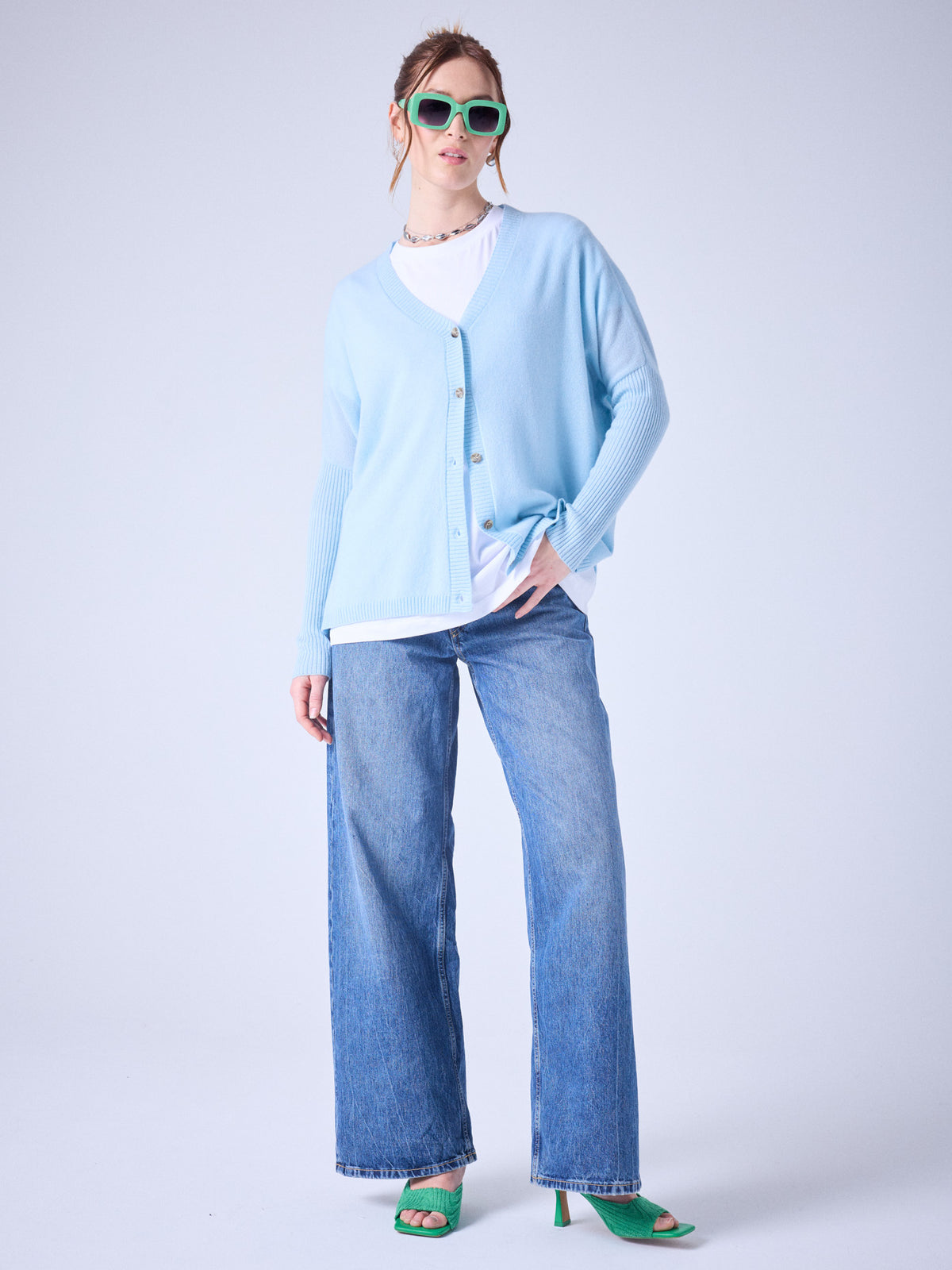 Paula - Kaschmir-Cardigan mit V-Ausschnitt - sky