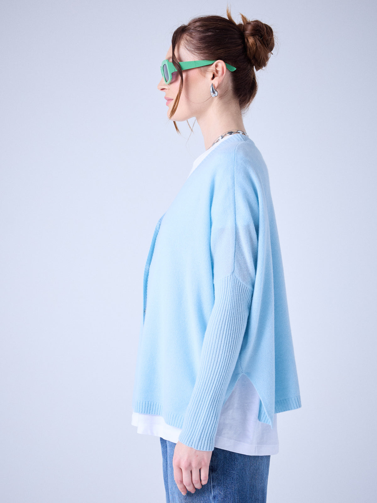 Paula - Kaschmir-Cardigan mit V-Ausschnitt - sky