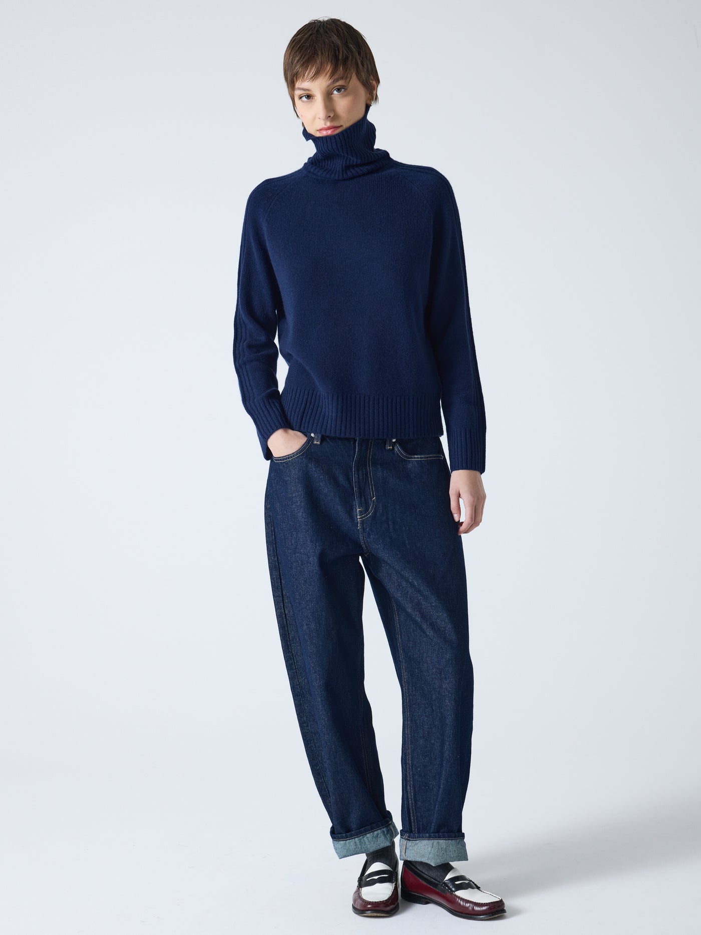 Sylviana - Rollkragenpullover aus 100 % Kaschmir - Navy