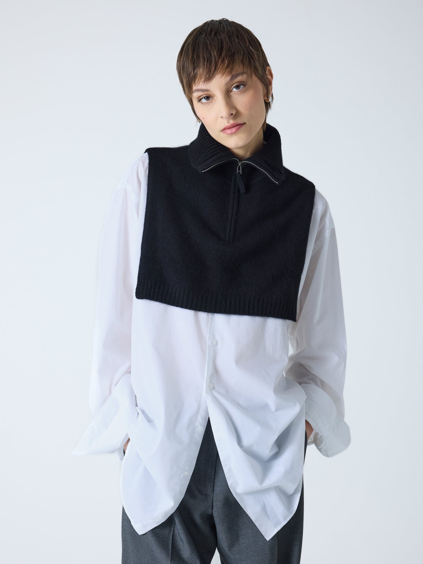 tina - Col zippé 100% cachemire - black