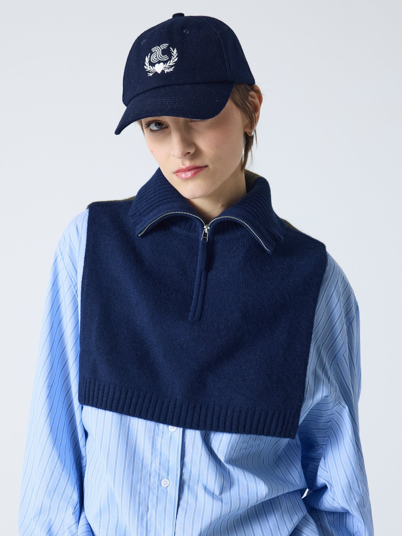 tina - Col zippé 100% cachemire - navy