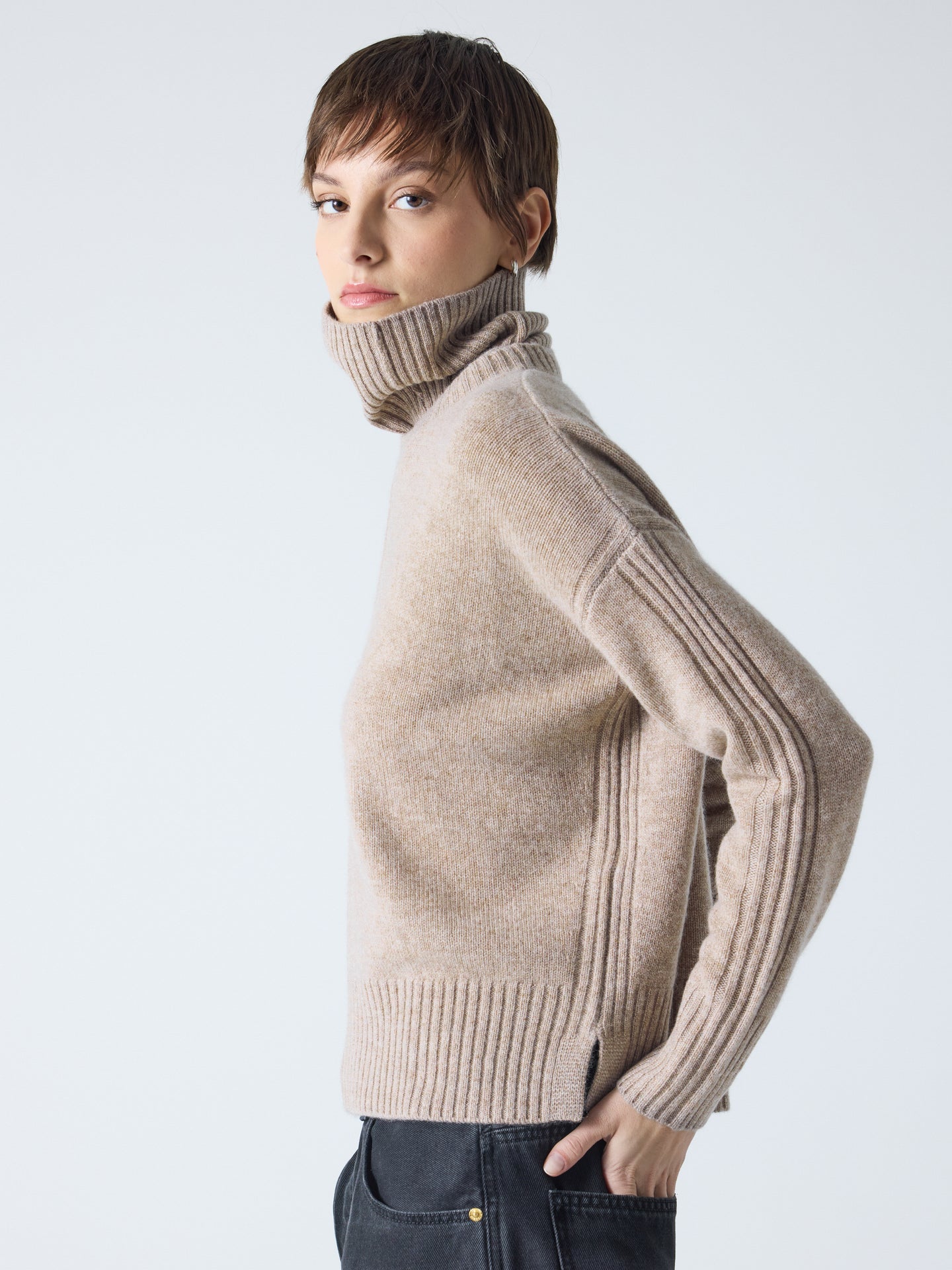 candace - Pull col roulé amovible - chestnut