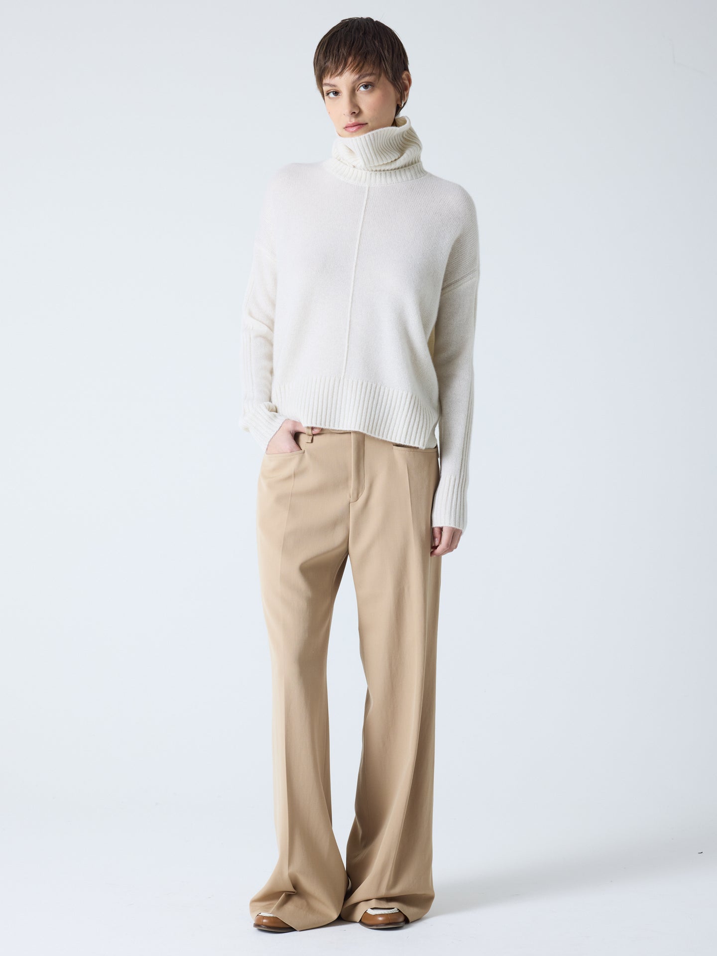 candace - Pull col roulé amovible - cream