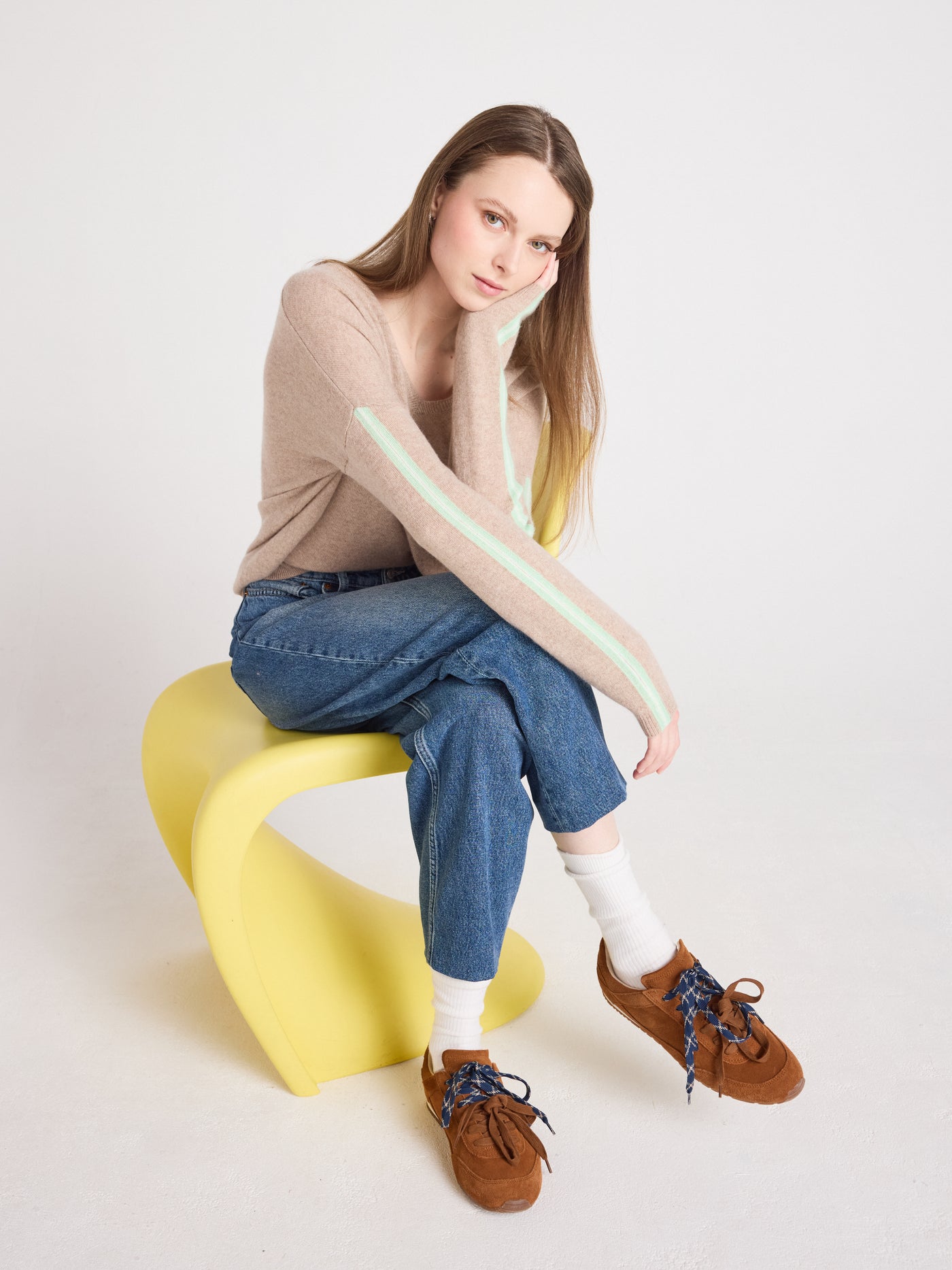 v-hals trui alexia - kasjmier - chestnut