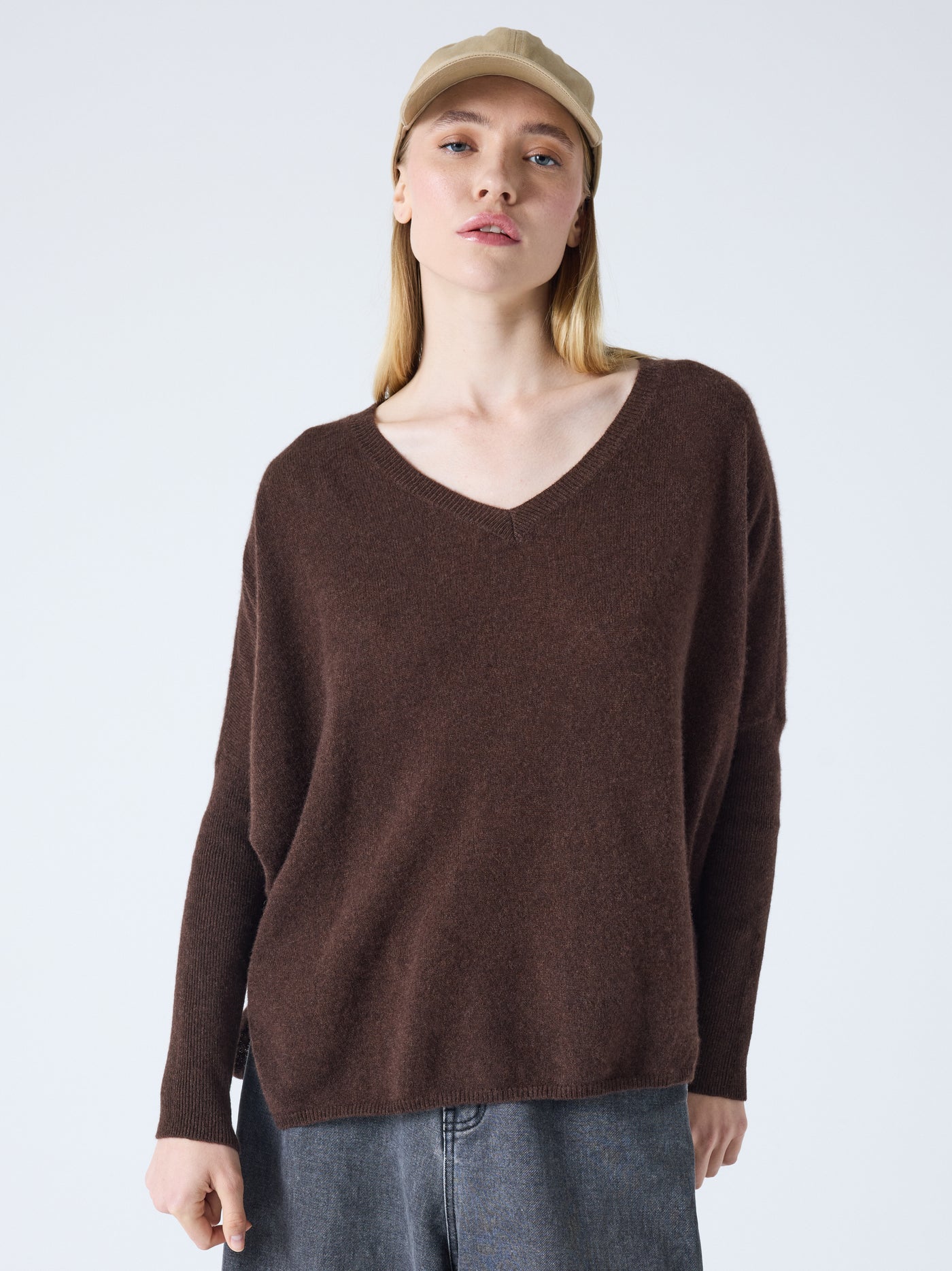 camille - Pull poncho en cachemire - marrone