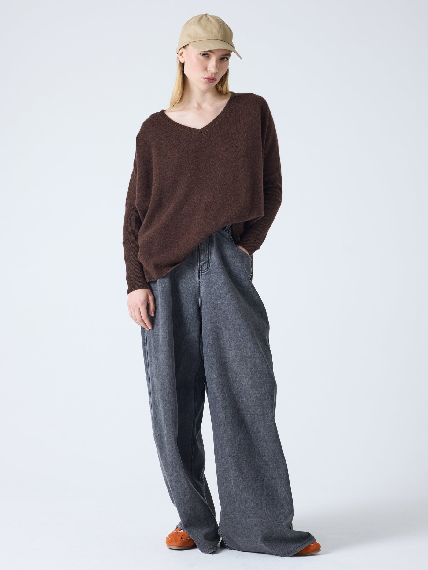 camille - Pull poncho en cachemire - marrone