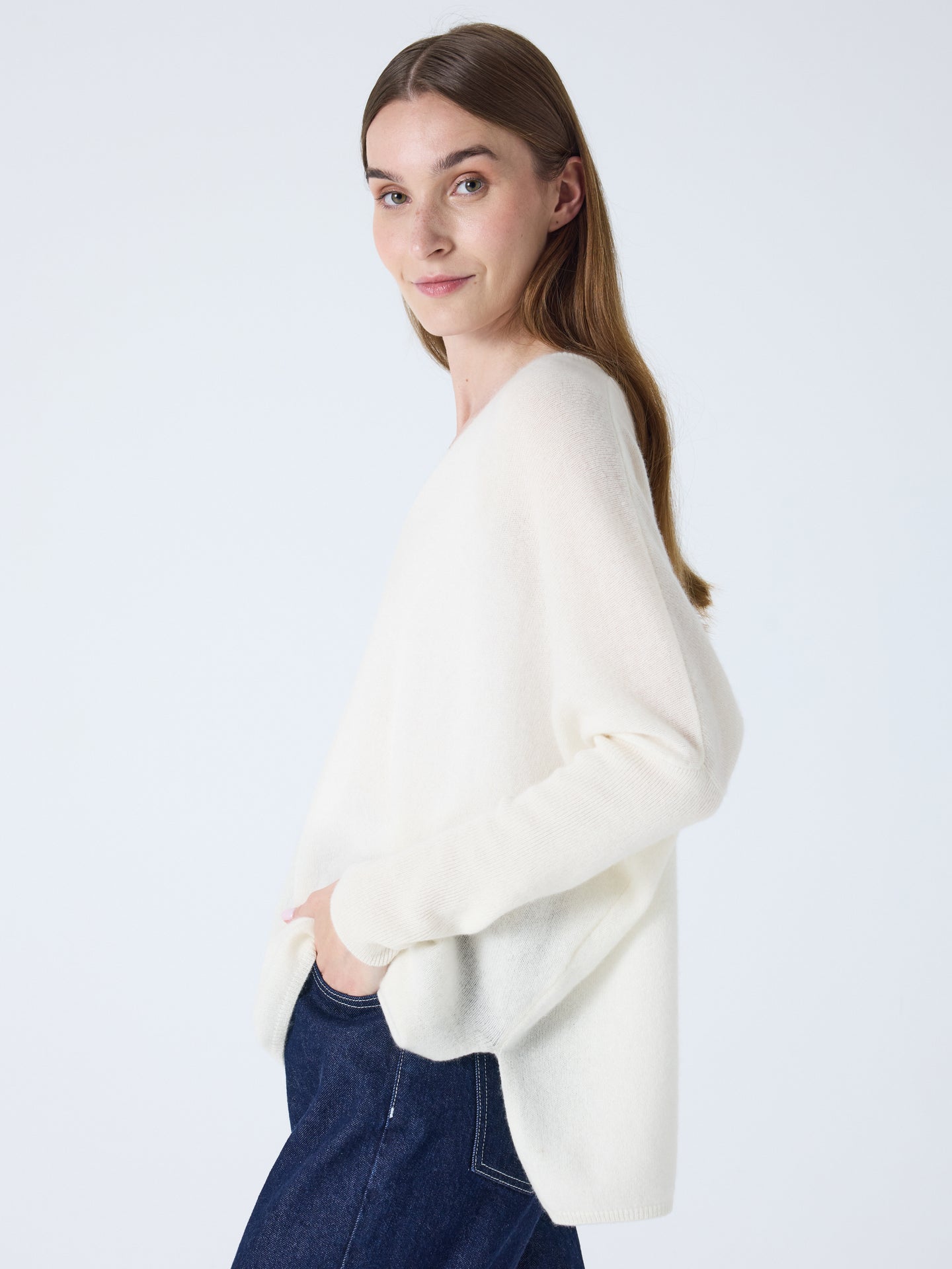 pull poncho col v camille - cachemire - cream
