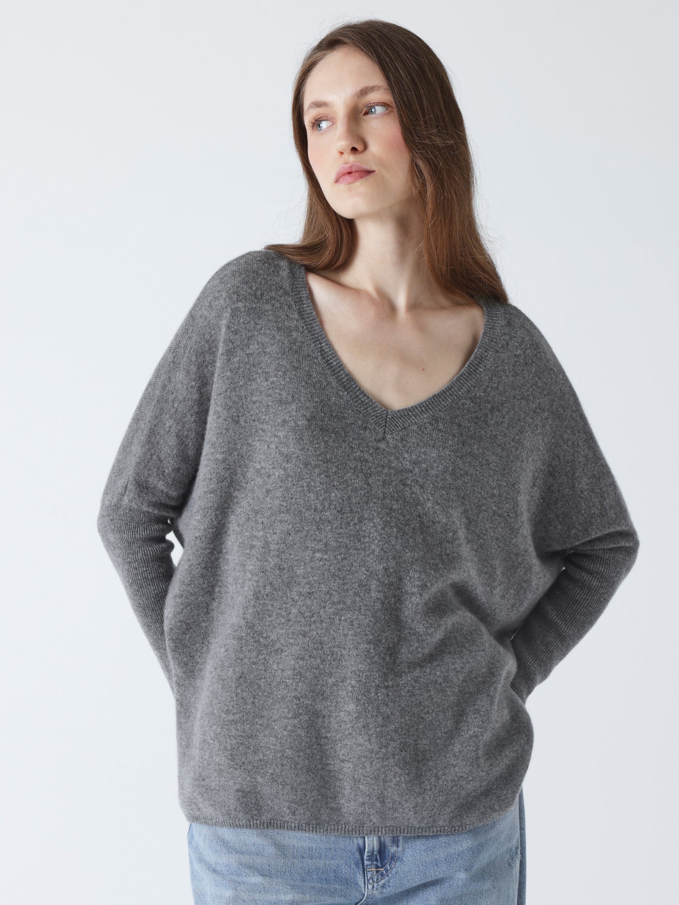 camille - Poncho-trui van kasjmier - dark heather grey
