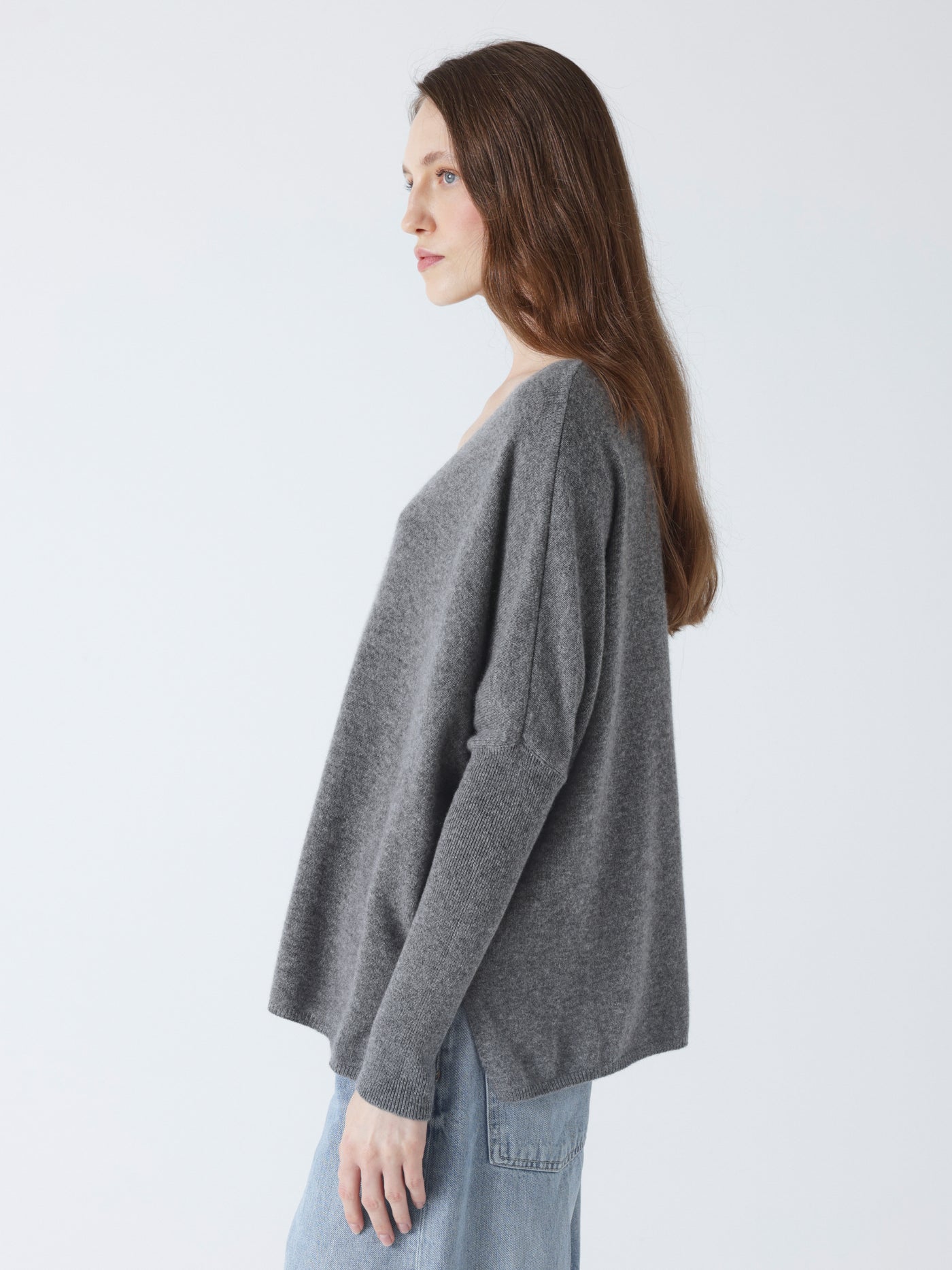 camille - Poncho-trui van kasjmier - dark heather grey