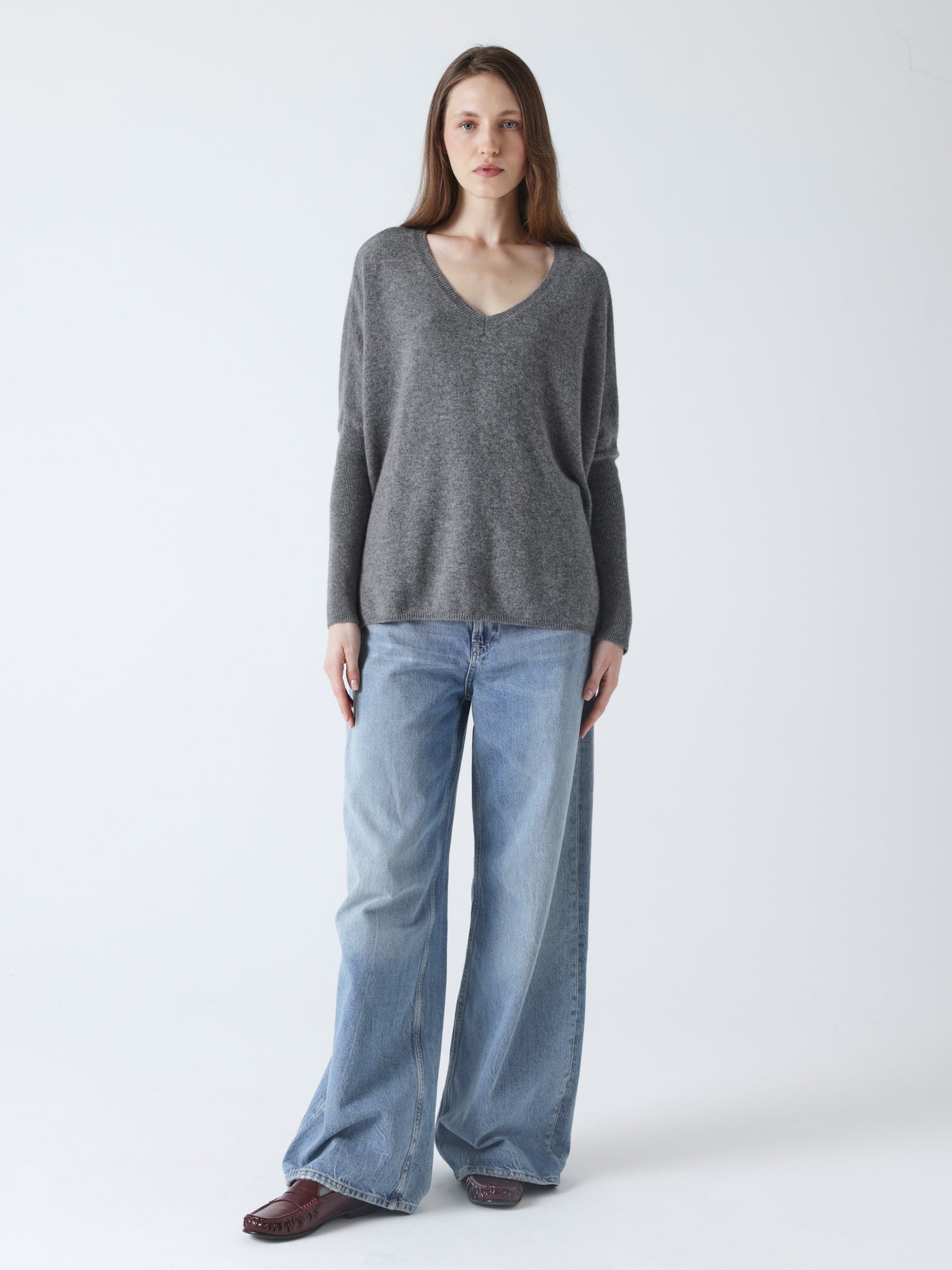 camille - Poncho-trui van kasjmier - dark heather grey