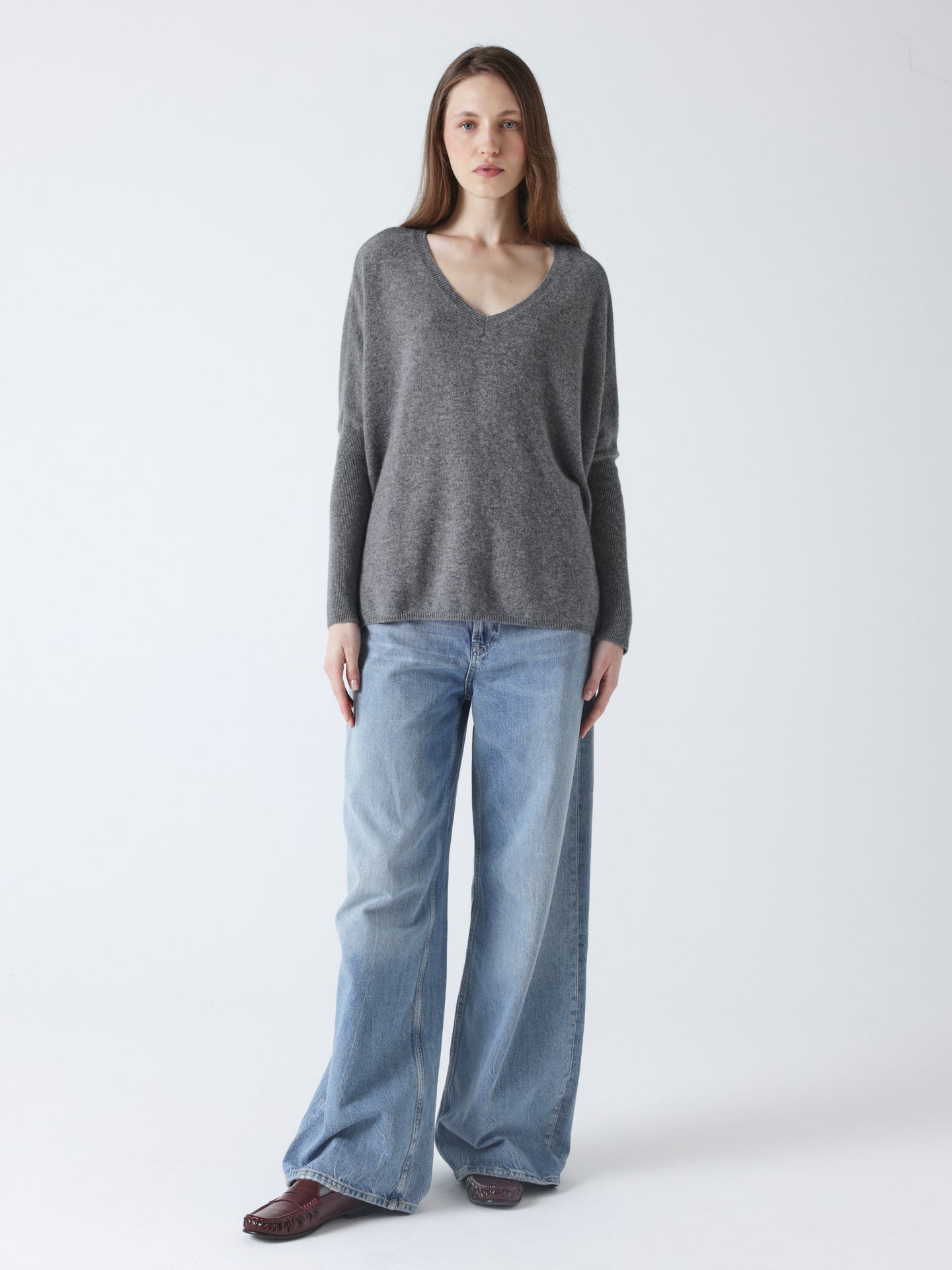 poncho sweater camille - Cashmere poncho sweater - dark heather gray