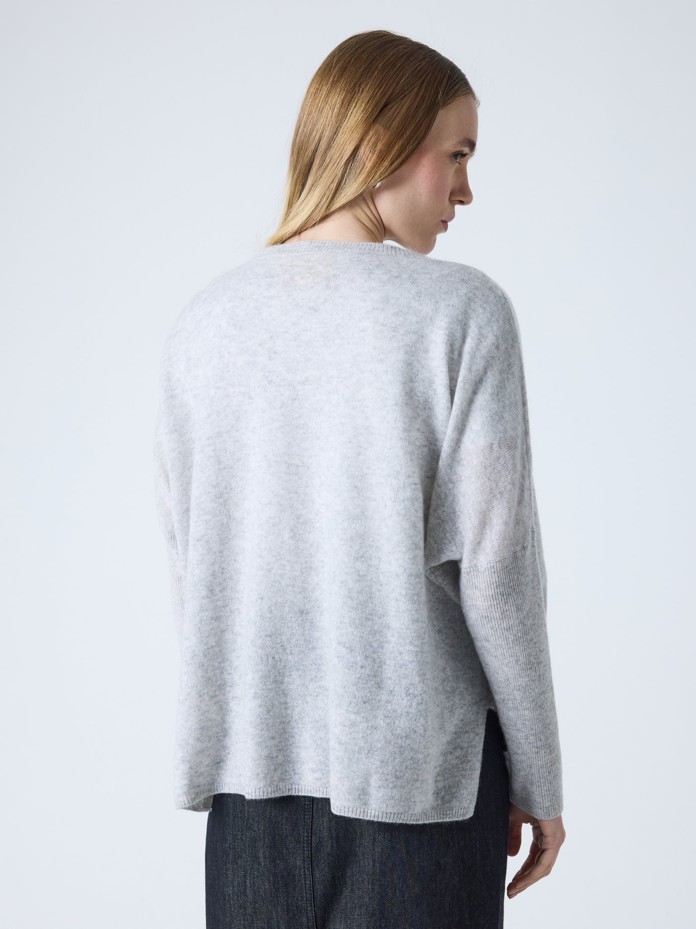 Camille - Cashmere poncho sweater - light heather gray