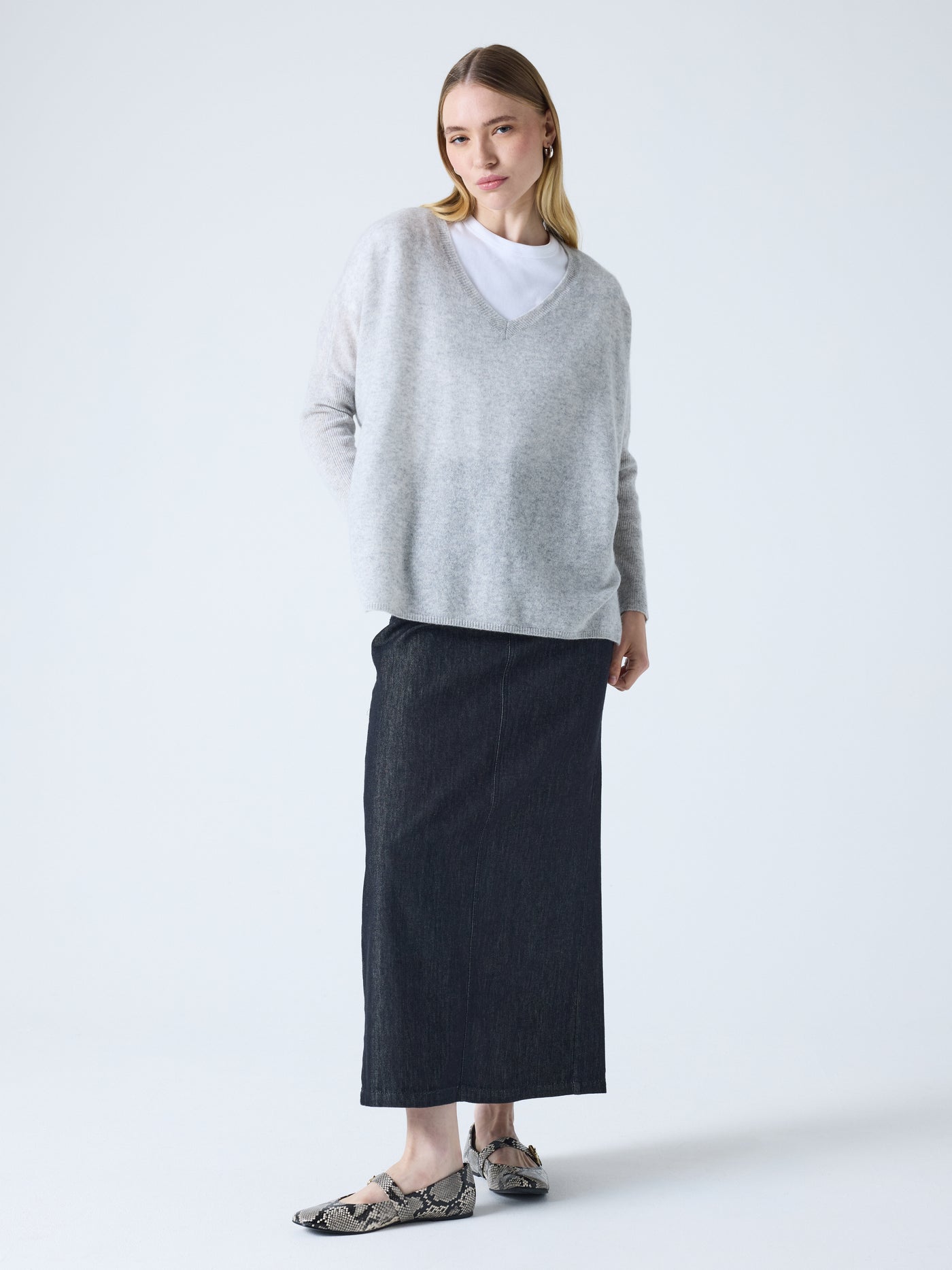 Camille - Cashmere poncho sweater - light heather gray